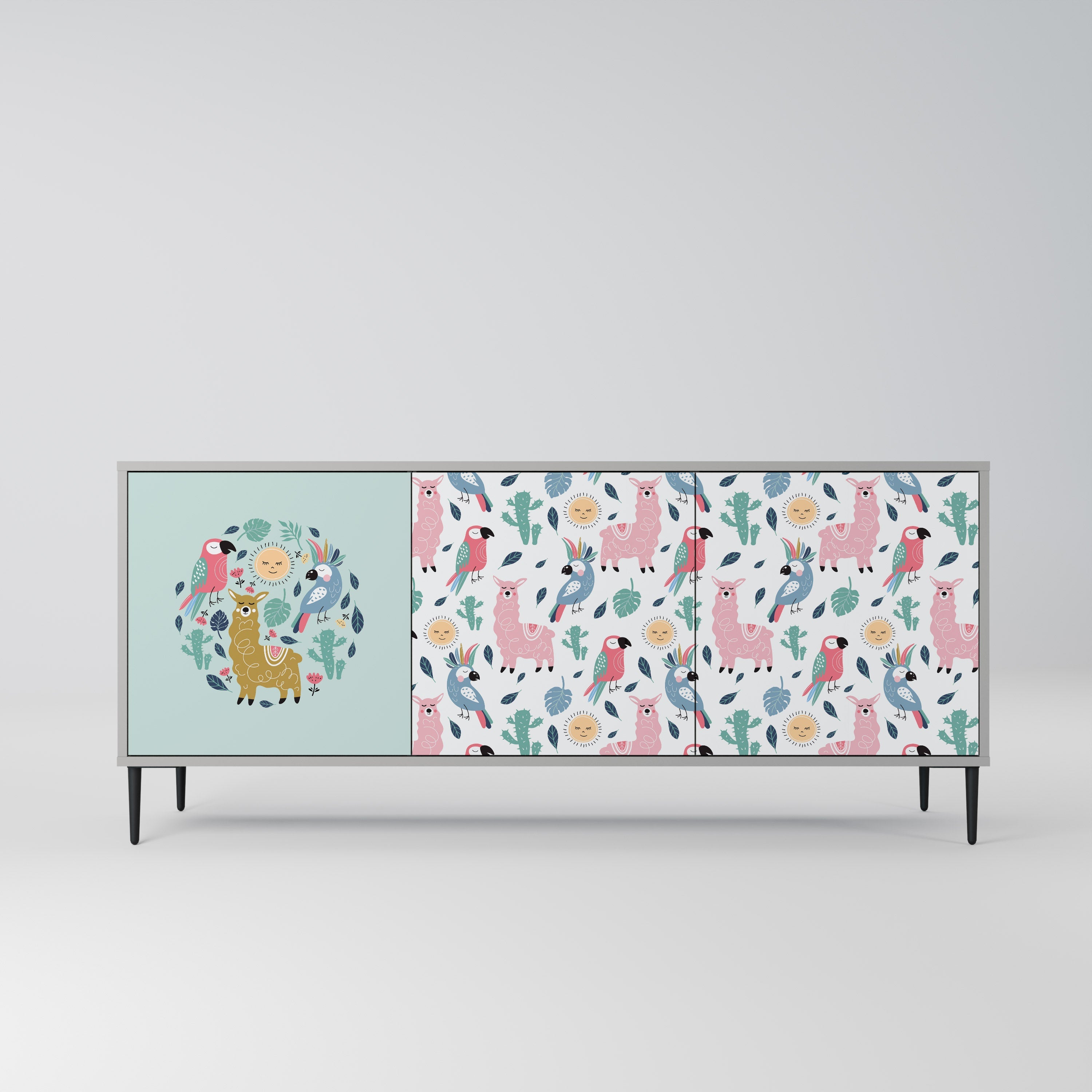 COLORFUL ALPACAS Aparador de 3 Portas em Acabamento Cinzento