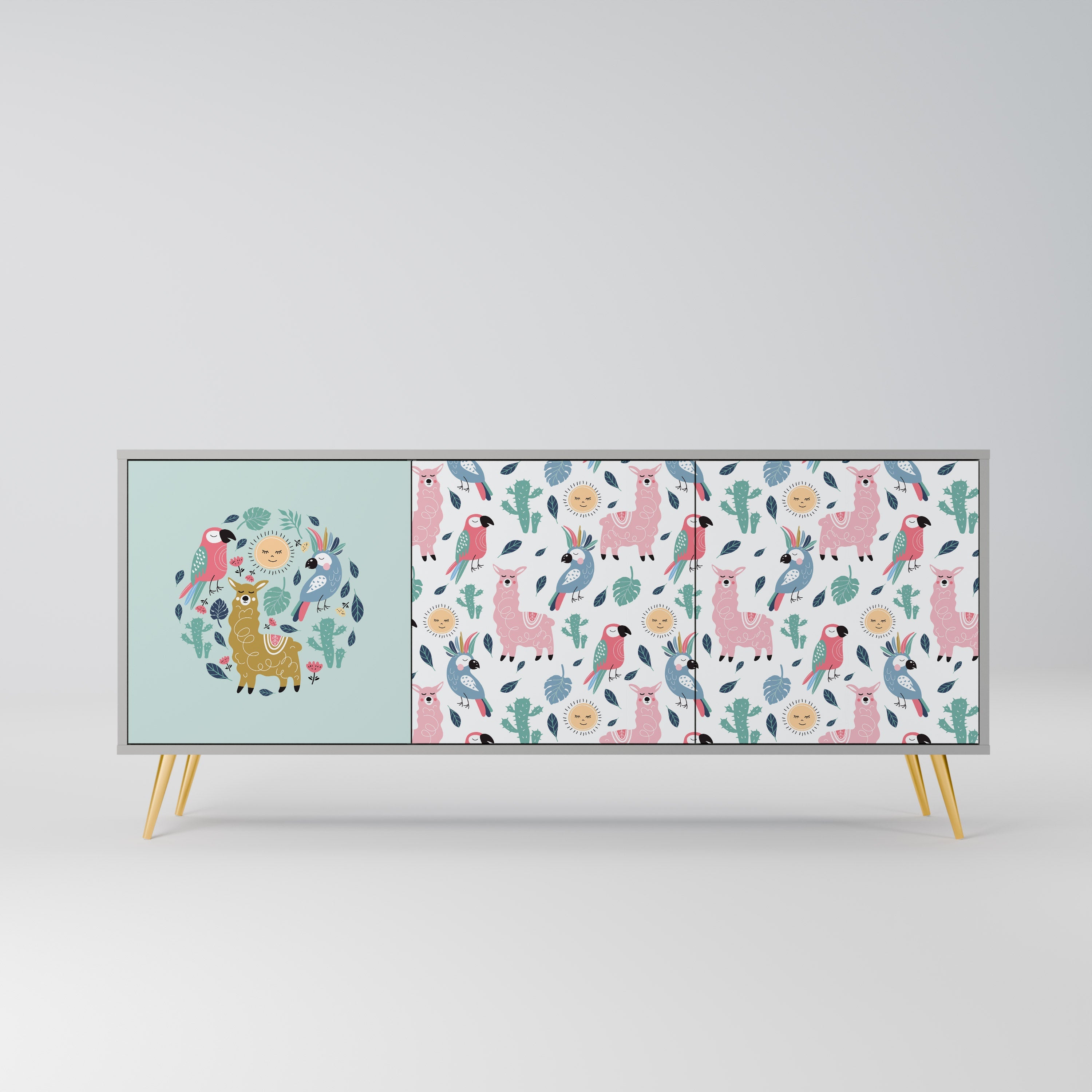 COLORFUL ALPACAS Aparador de 3 Portas em Acabamento Cinzento