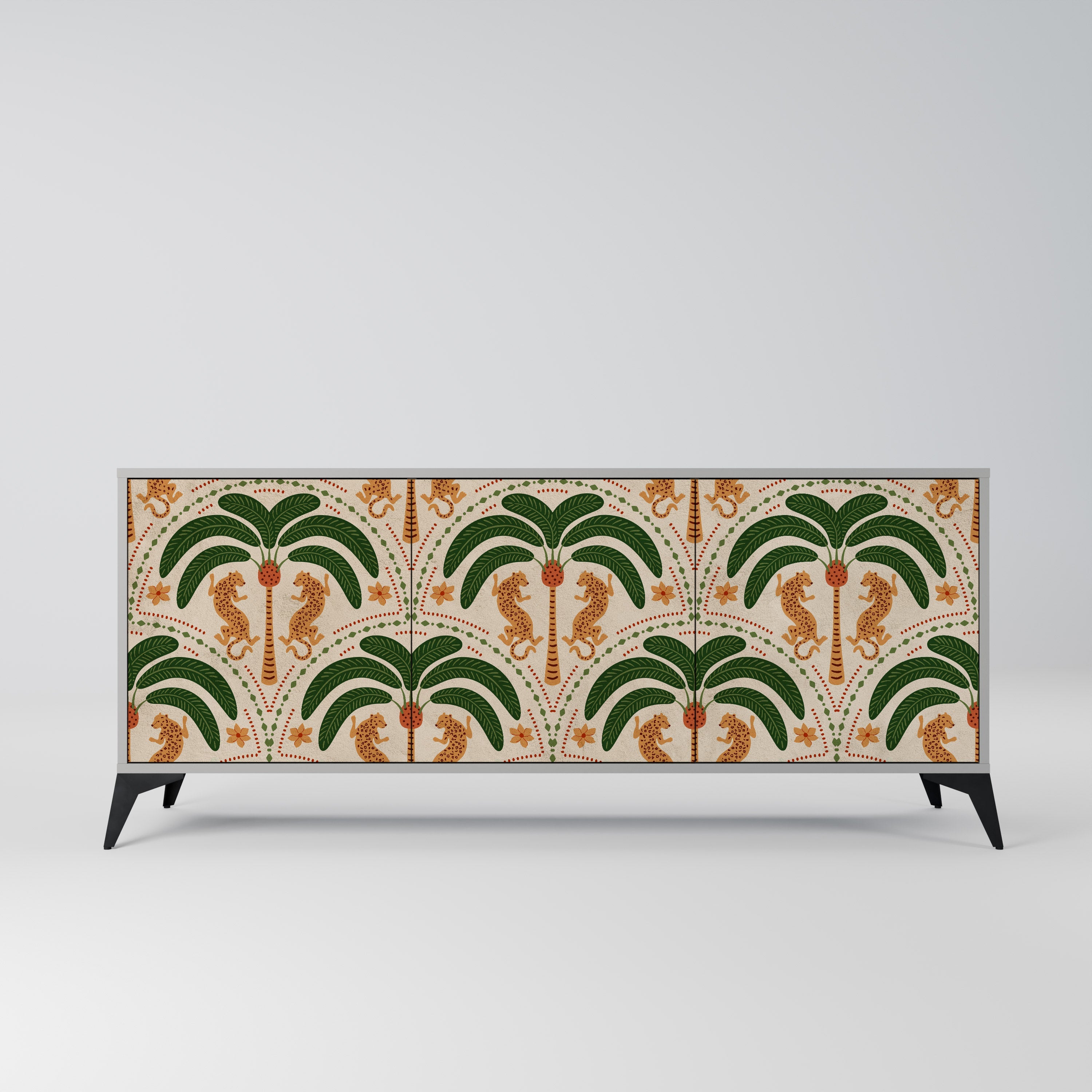 DANCING PREDATORS Aparador de 3 Portas em Acabamento Cinzento