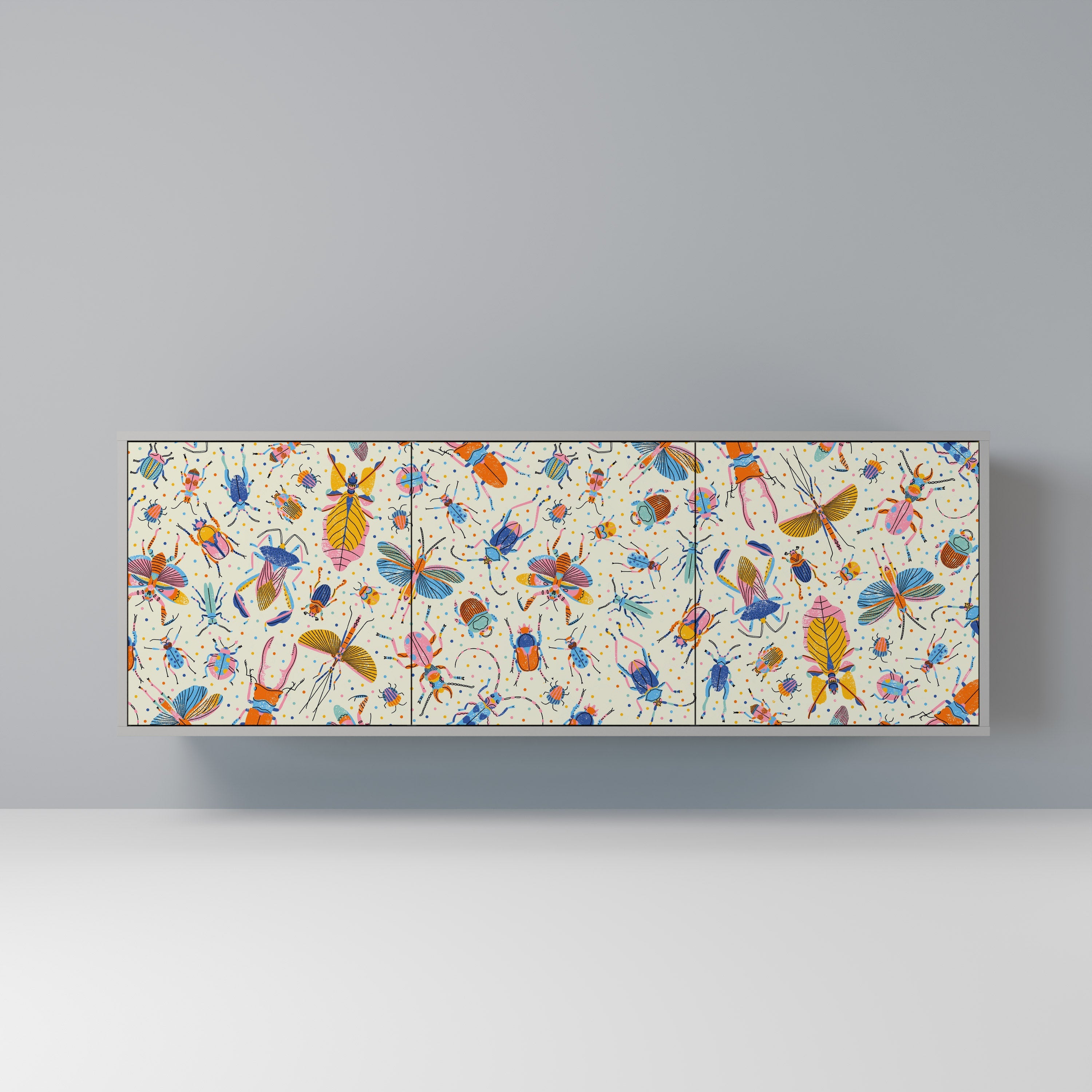 COLORFUL INSECTS Aparador de 3 Portas em Acabamento Cinzento