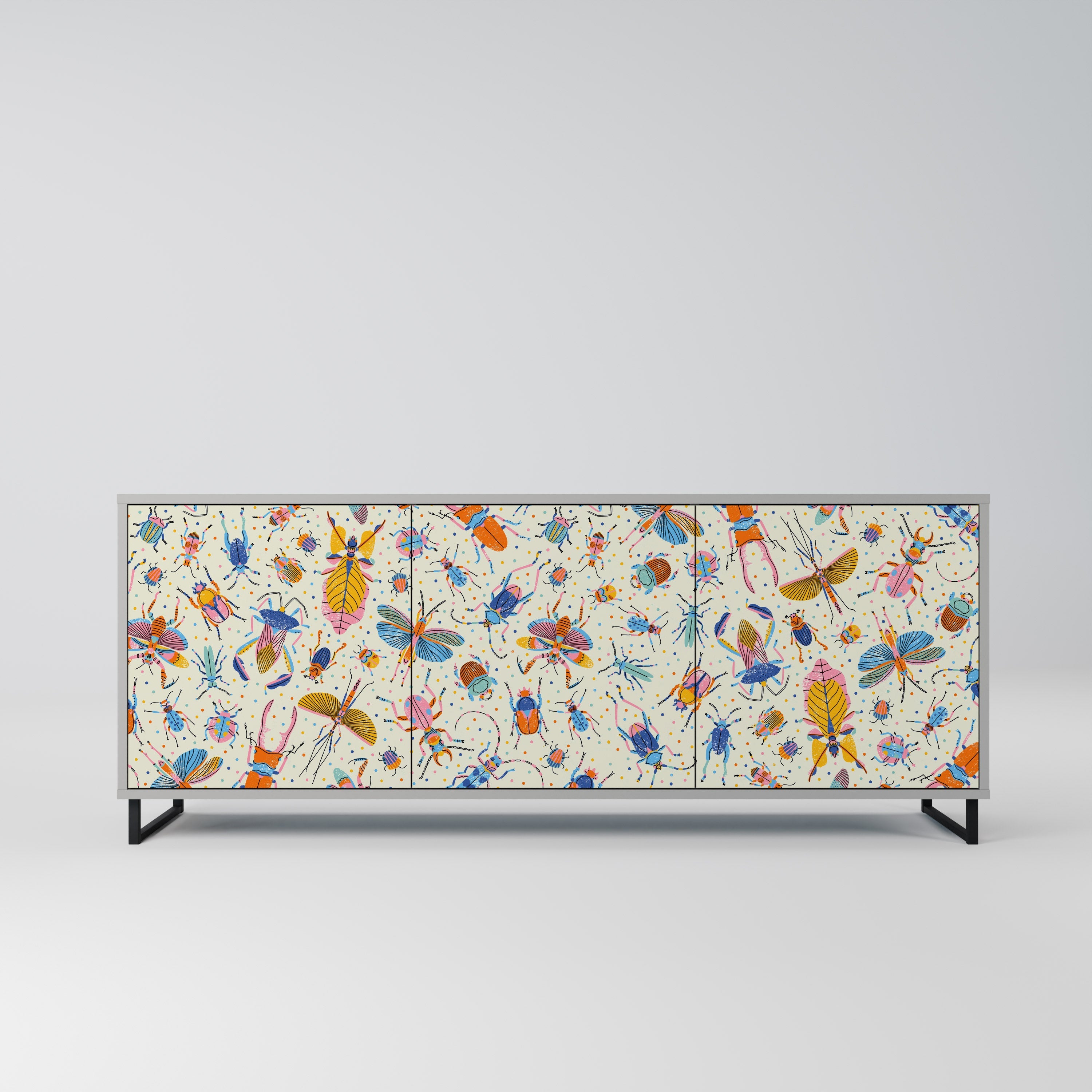 COLORFUL INSECTS Aparador de 3 Portas em Acabamento Cinzento