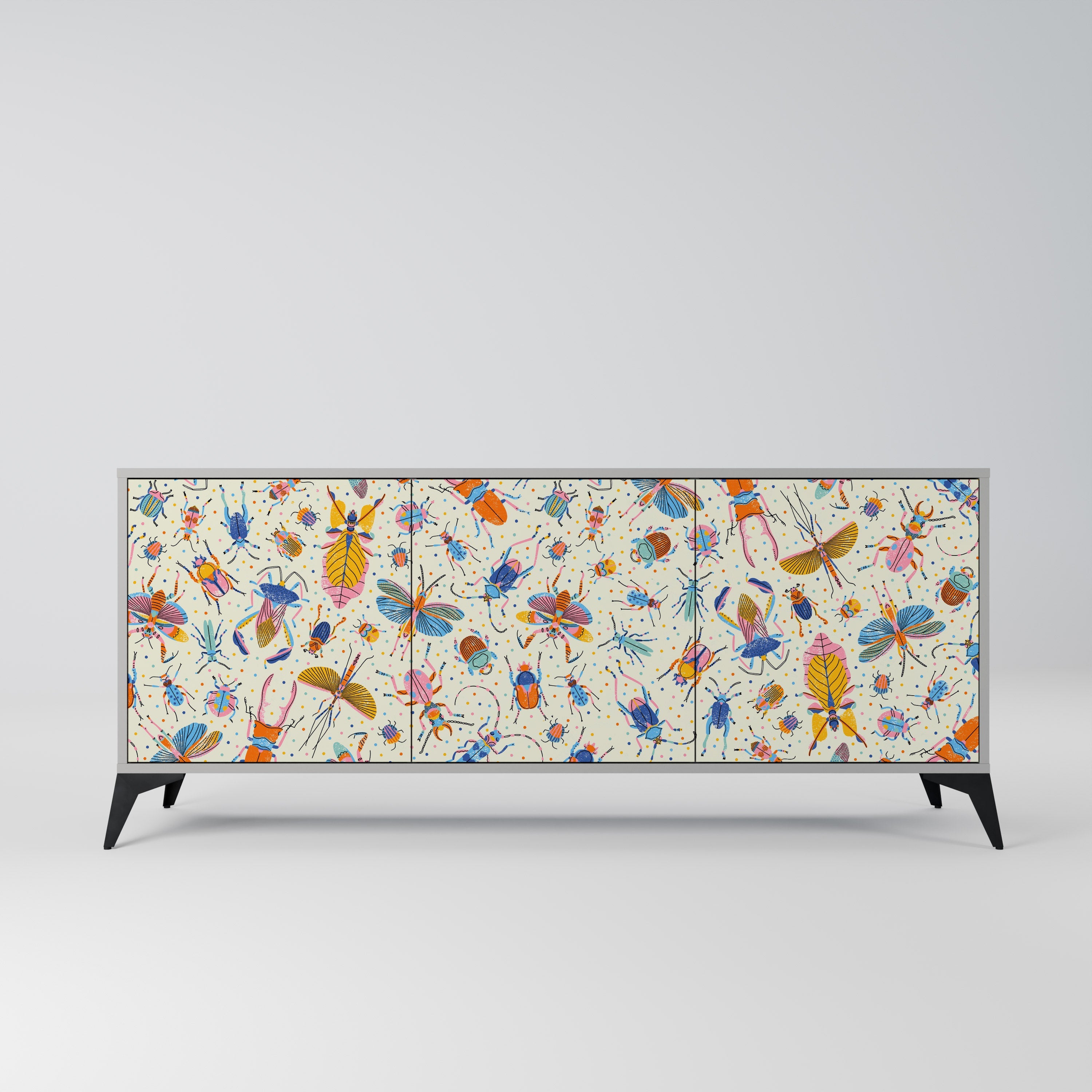 COLORFUL INSECTS Aparador de 3 Portas em Acabamento Cinzento