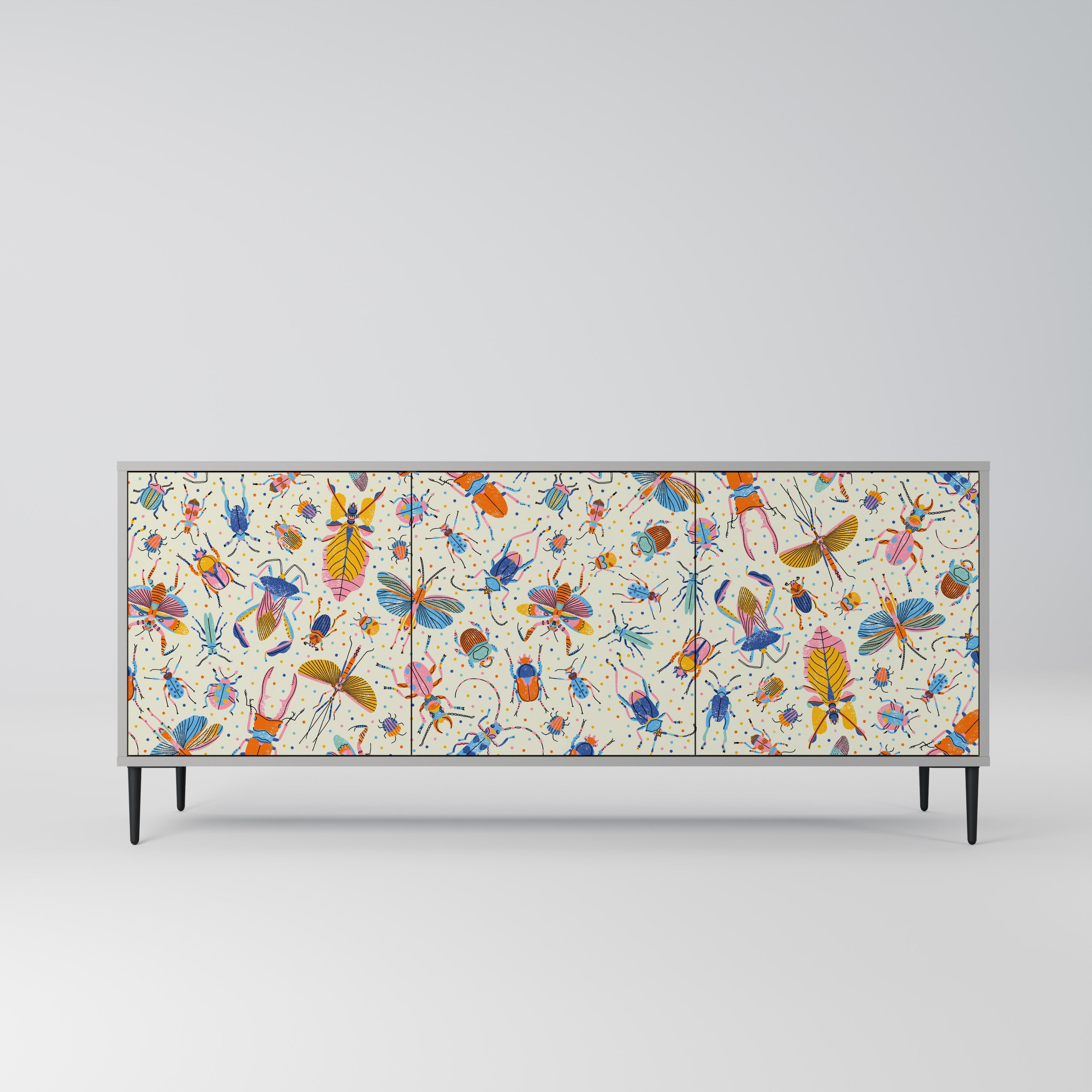 COLORFUL INSECTS Aparador de 3 Portas em Acabamento Cinzento