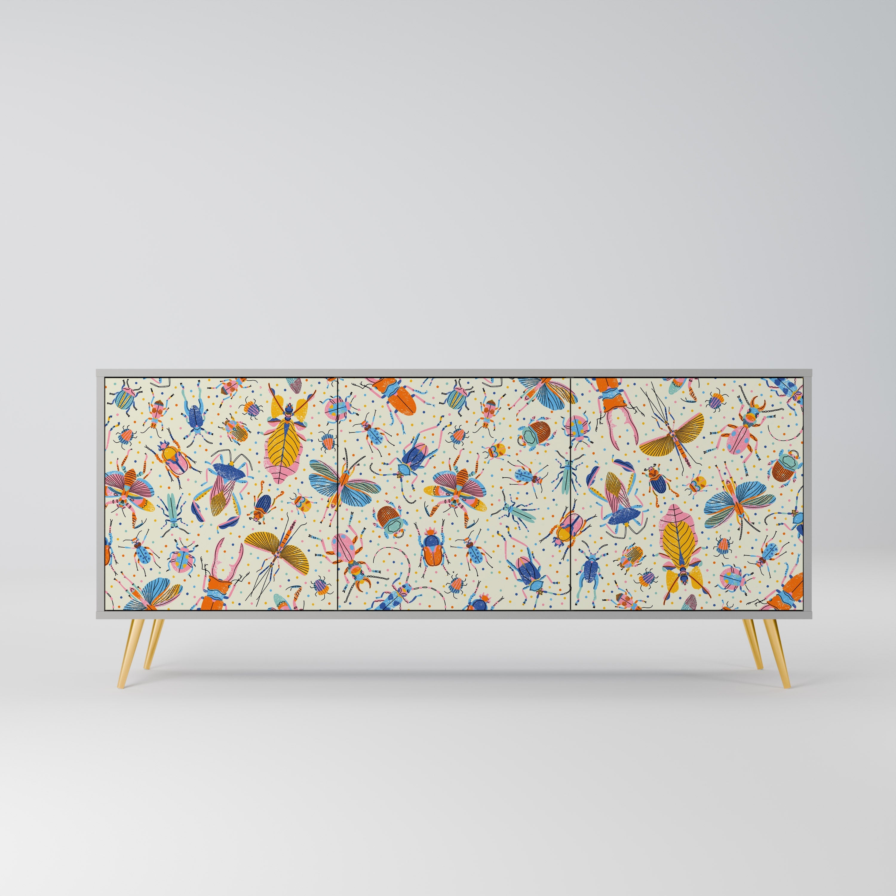 COLORFUL INSECTS Aparador de 3 Portas em Acabamento Cinzento