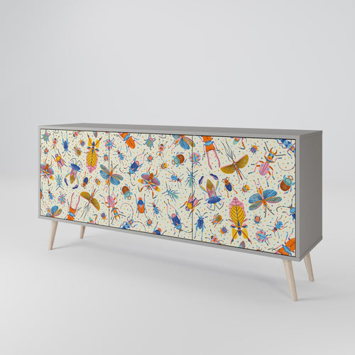 COLORFUL INSECTS 3-Door Sideboard in Grey Finish
