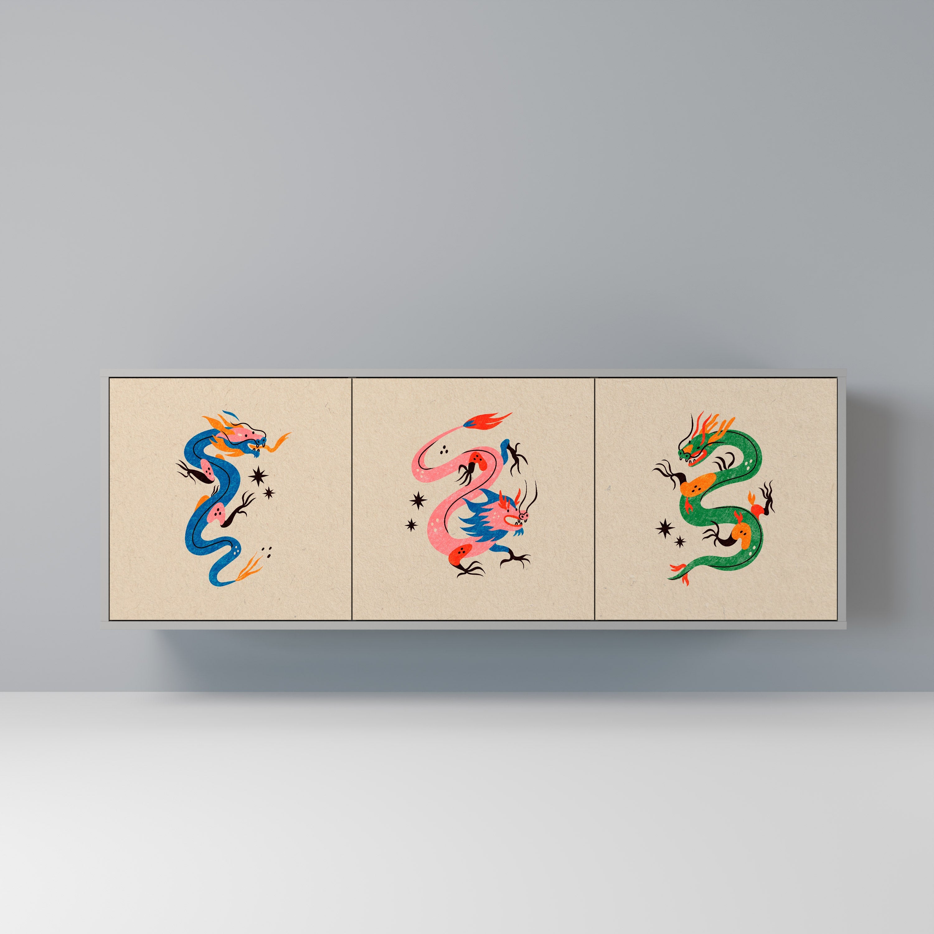 MYTHOLOGICAL CREATURES Aparador de 3 Portas em Acabamento Cinzento