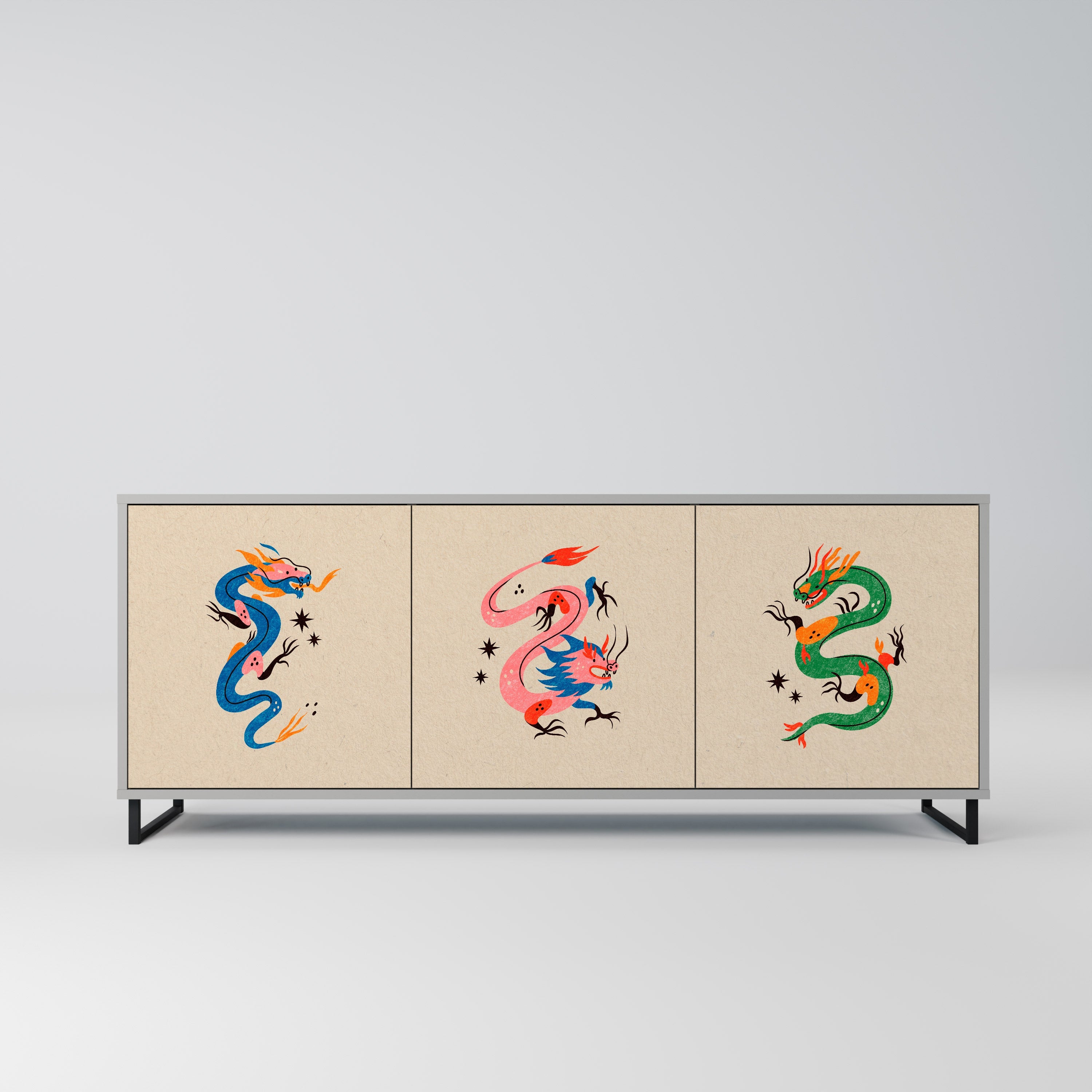 MYTHOLOGICAL CREATURES Aparador de 3 Portas em Acabamento Cinzento