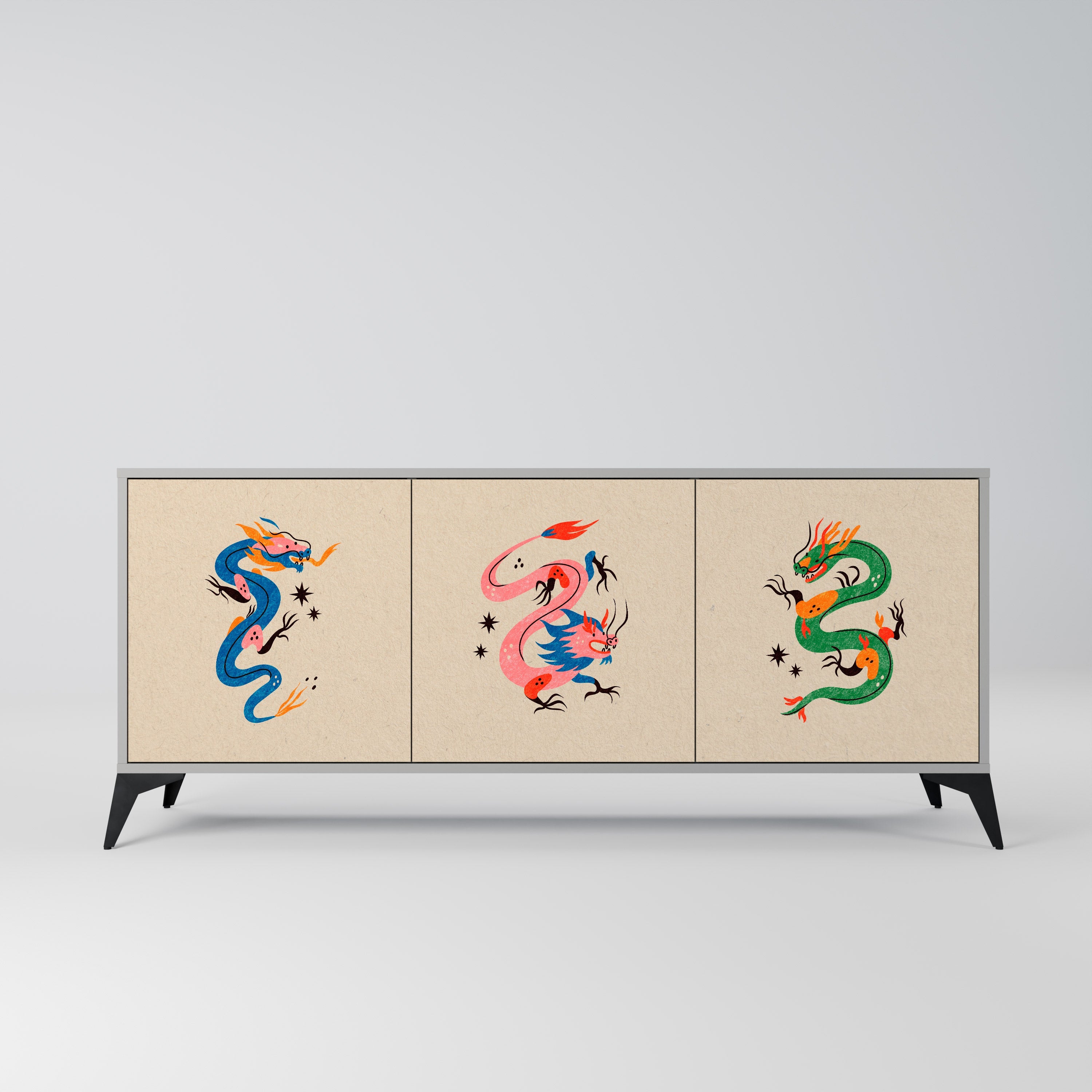 MYTHOLOGICAL CREATURES Aparador de 3 Portas em Acabamento Cinzento