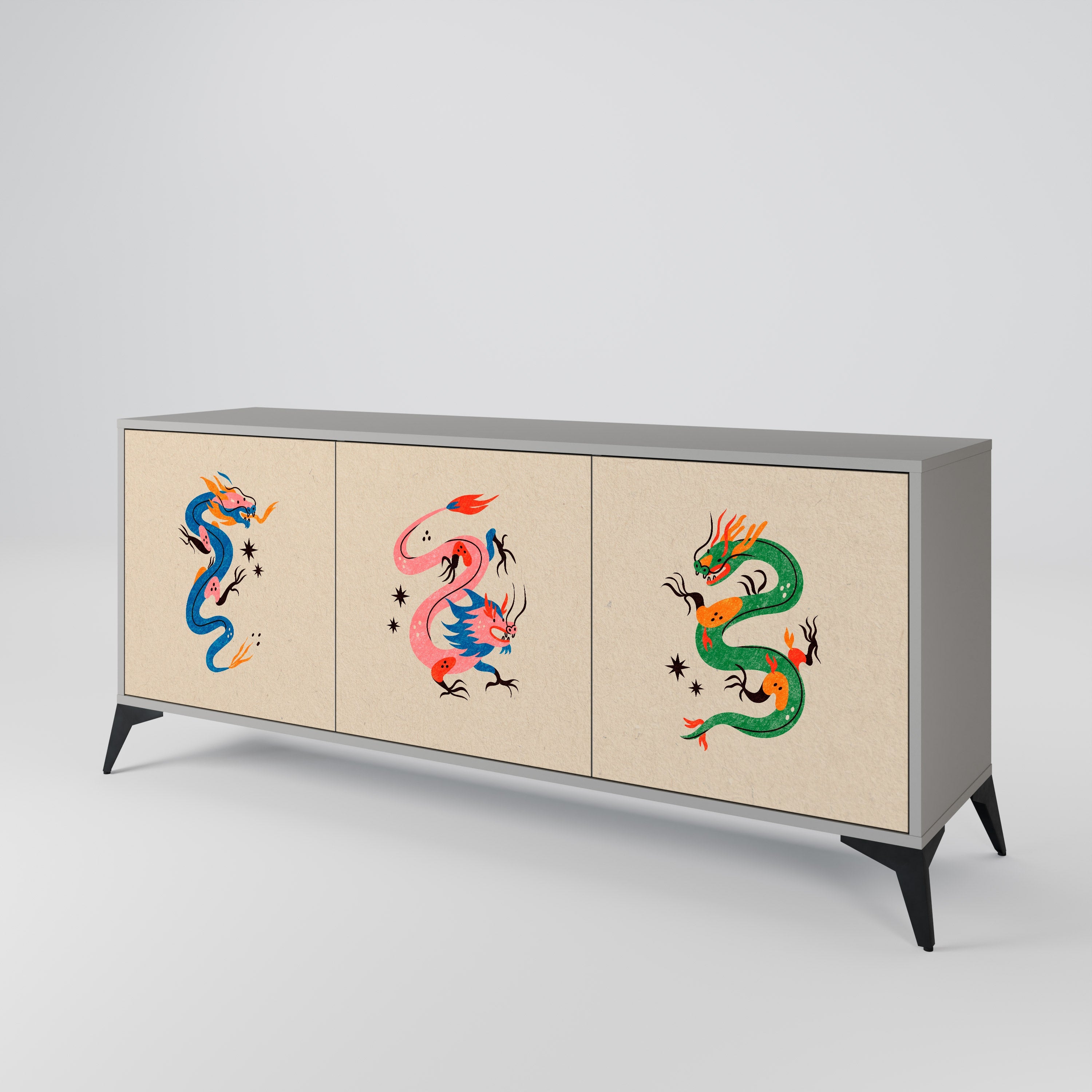 MYTHOLOGICAL CREATURES Aparador de 3 Portas em Acabamento Cinzento
