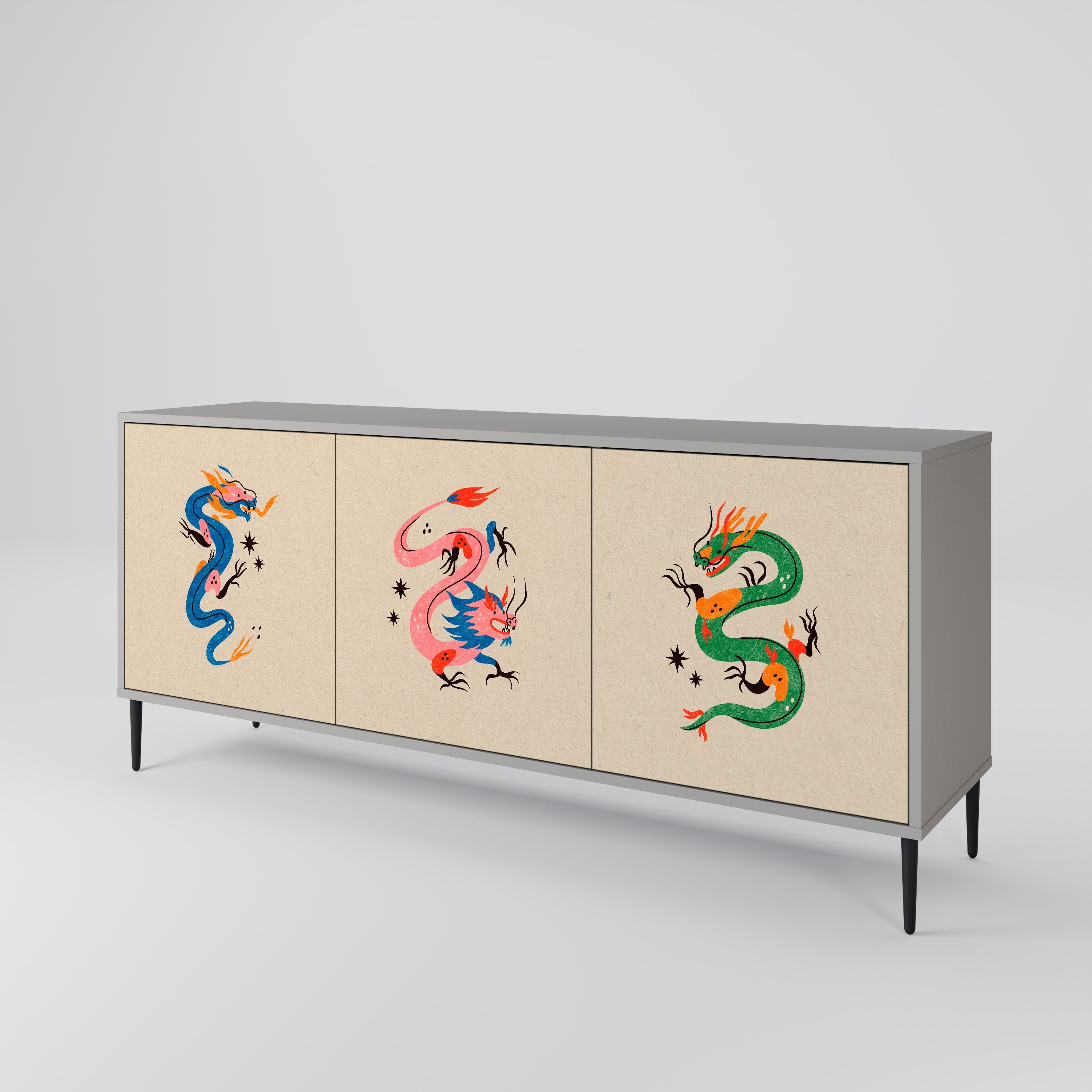 MYTHOLOGICAL CREATURES Aparador de 3 Portas em Acabamento Cinzento