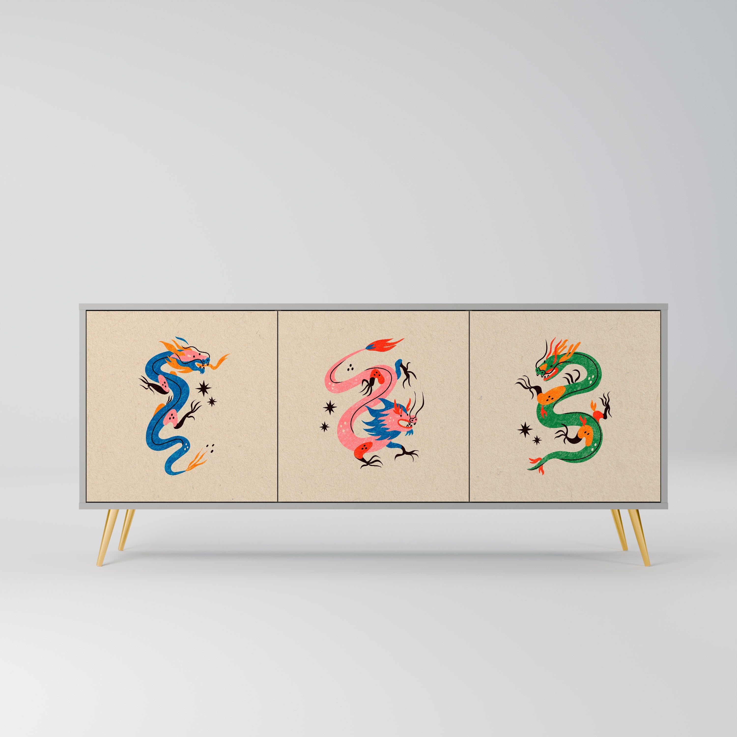 MYTHOLOGICAL CREATURES Aparador de 3 Portas em Acabamento Cinzento