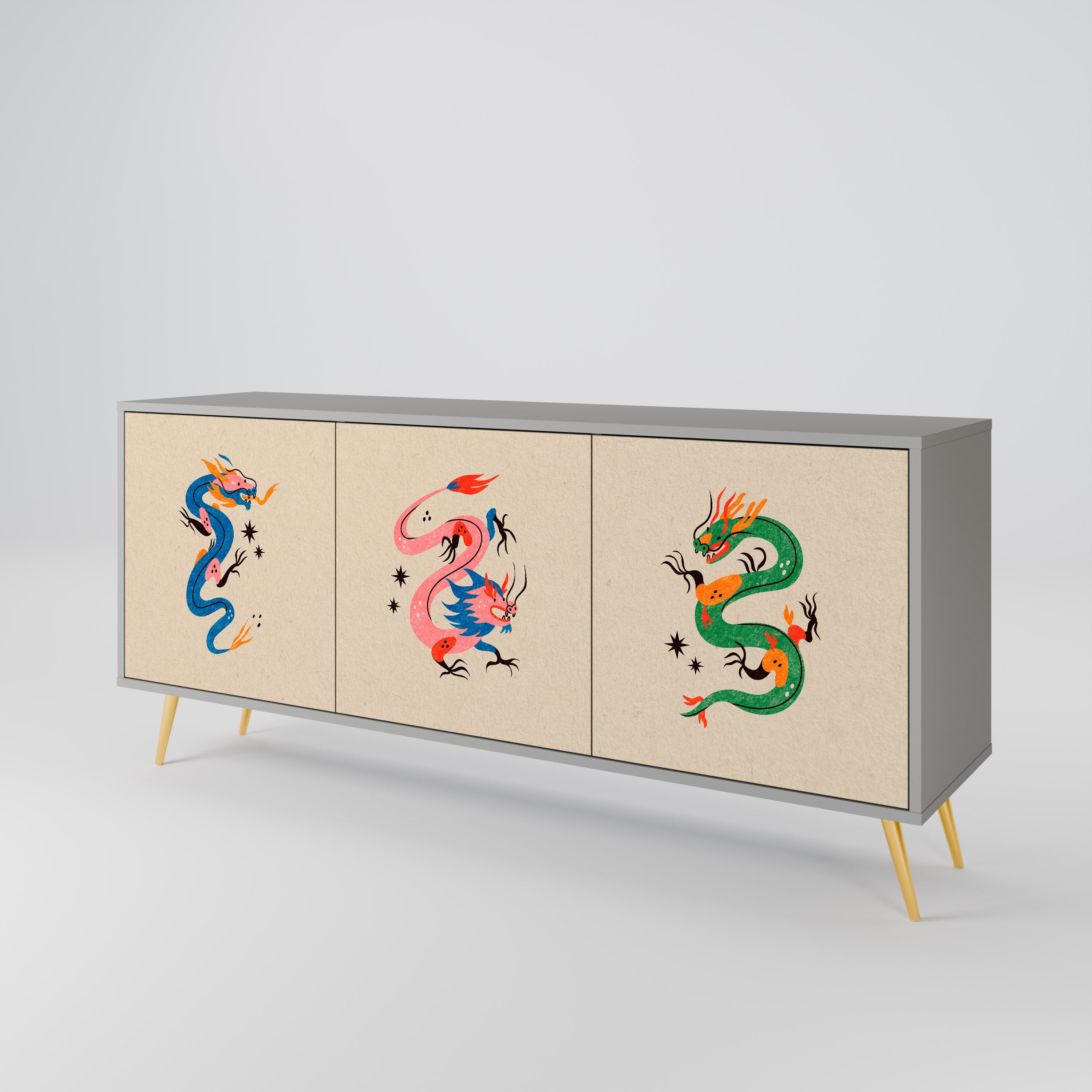 MYTHOLOGICAL CREATURES Aparador de 3 Portas em Acabamento Cinzento