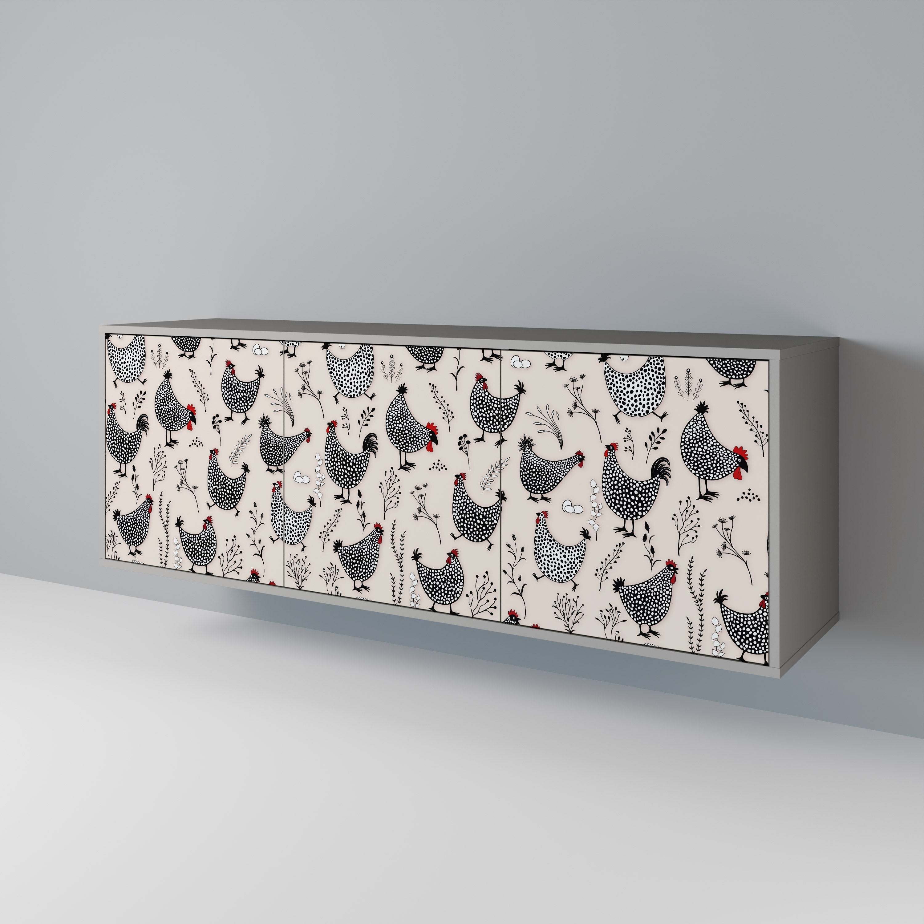 HAPPY HENS 3-Door Sideboard in Grey Finish