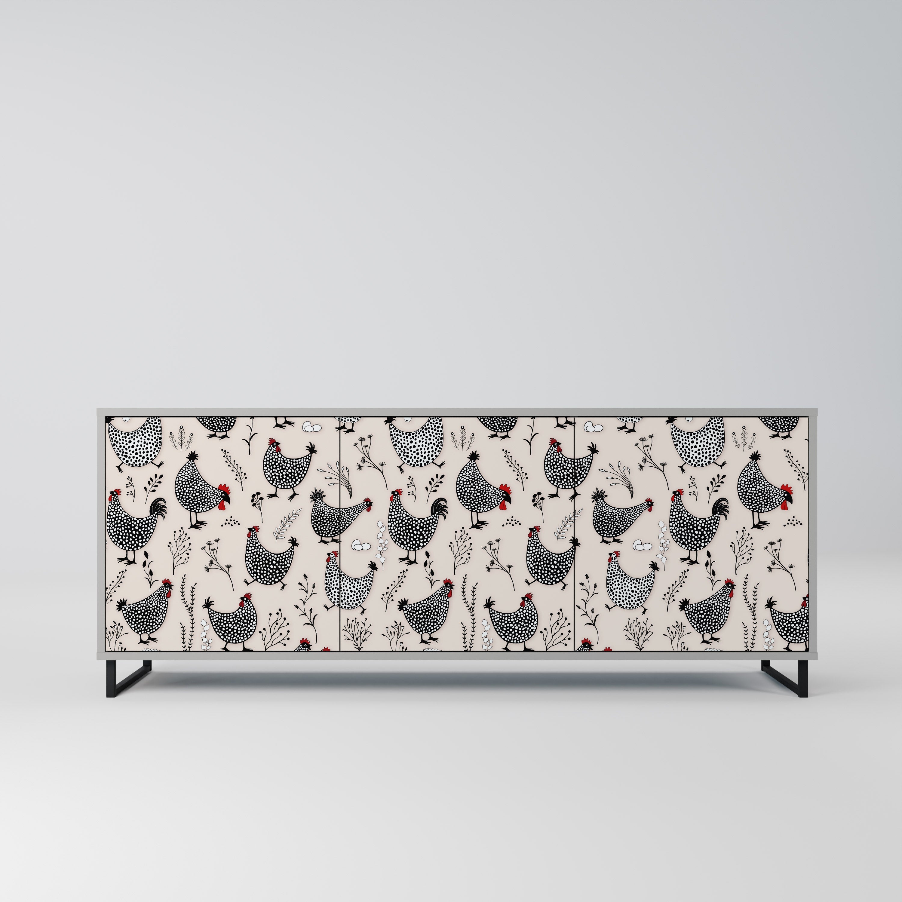 HAPPY HENS Aparador de 3 Portas em Acabamento Cinzento