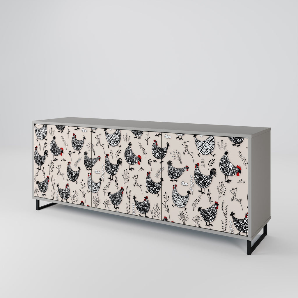 HAPPY HENS 3-Door Sideboard in Grey Finish