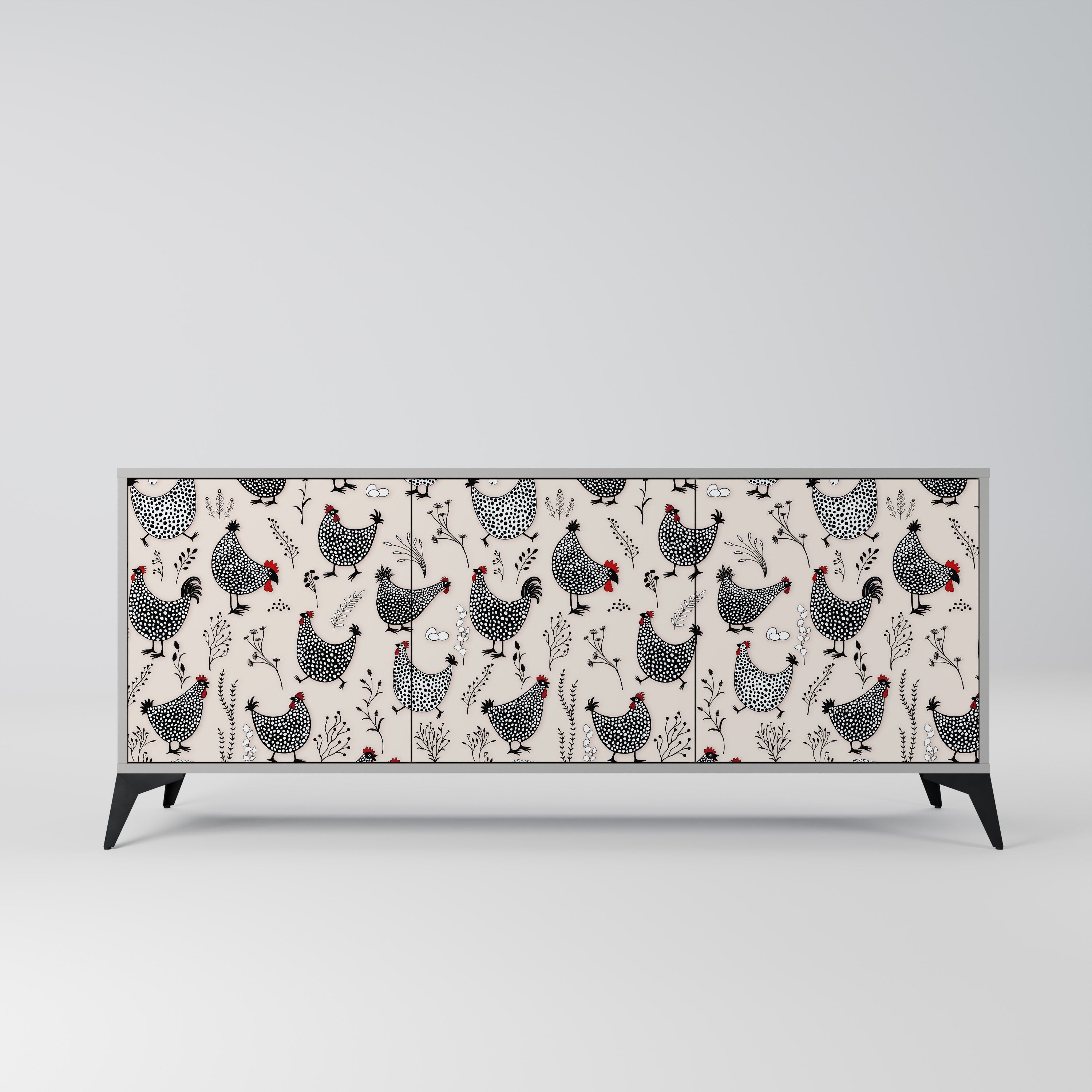 HAPPY HENS Aparador de 3 Portas em Acabamento Cinzento