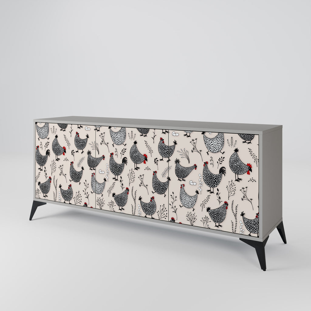 HAPPY HENS 3-Door Sideboard in Grey Finish