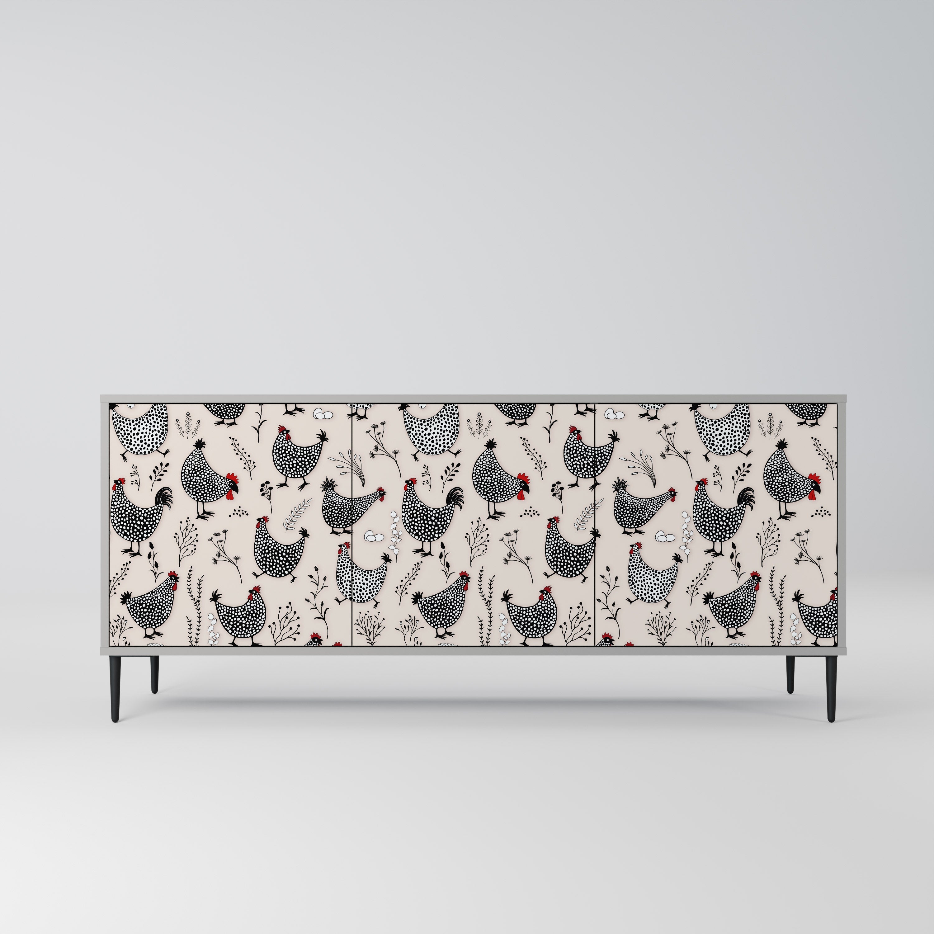 HAPPY HENS Aparador de 3 Portas em Acabamento Cinzento