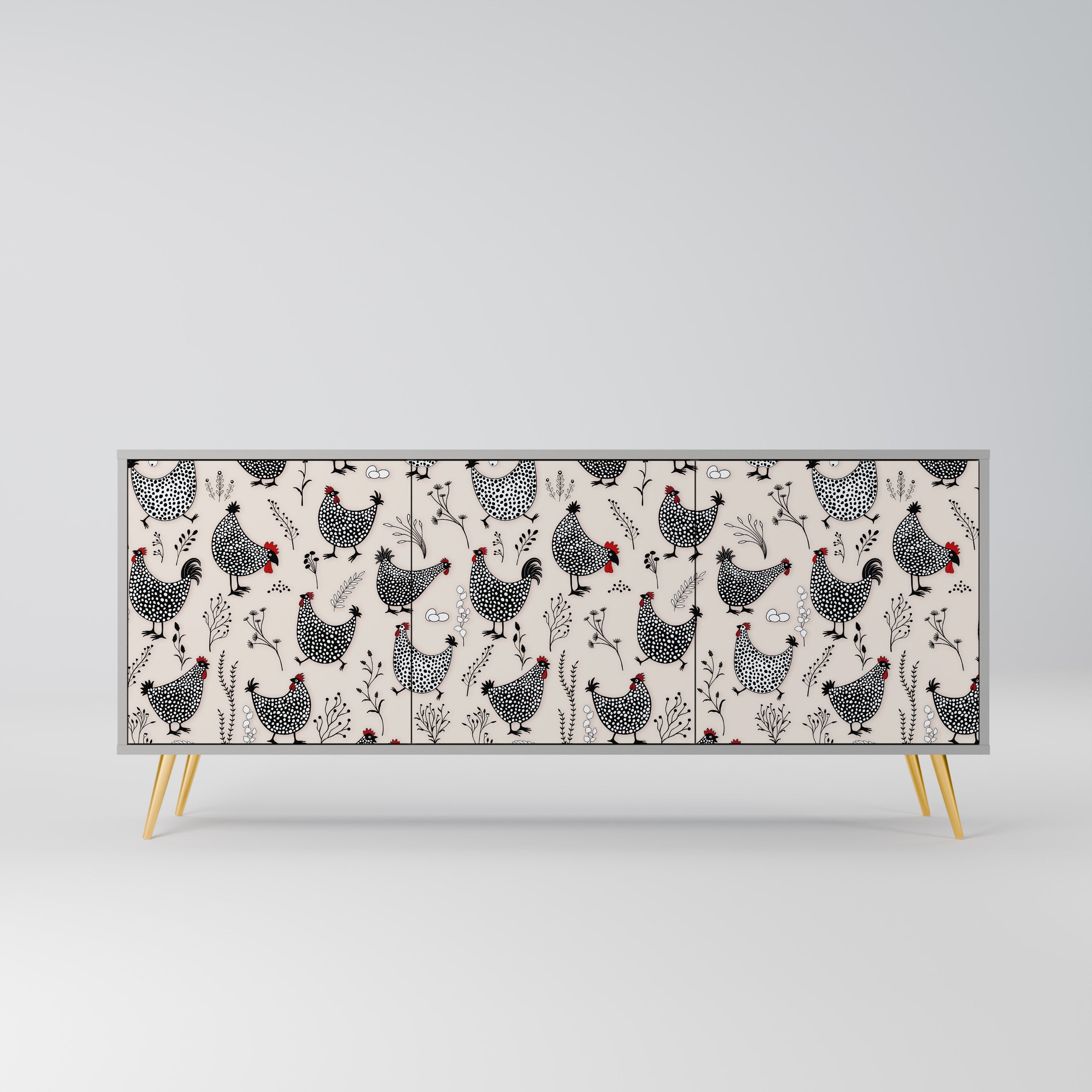 HAPPY HENS Aparador de 3 Portas em Acabamento Cinzento