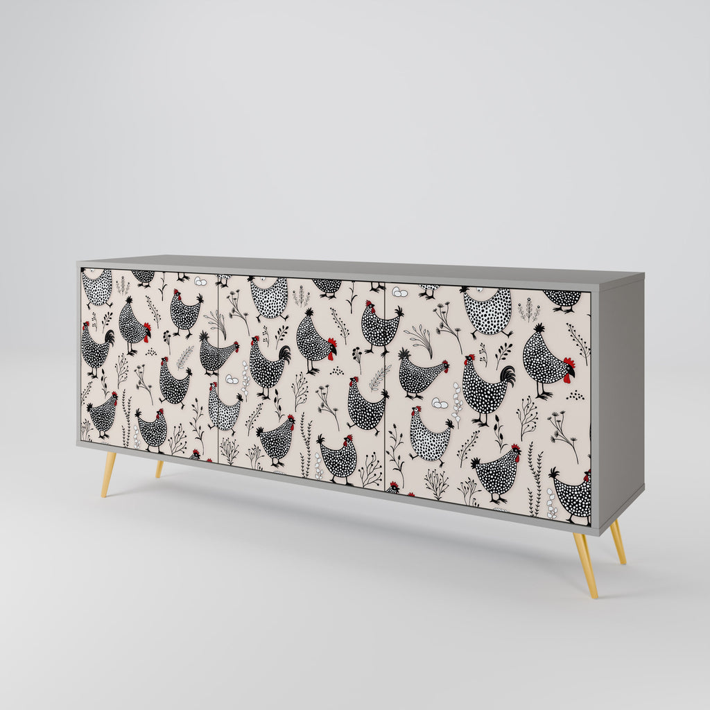 HAPPY HENS 3-Door Sideboard in Grey Finish