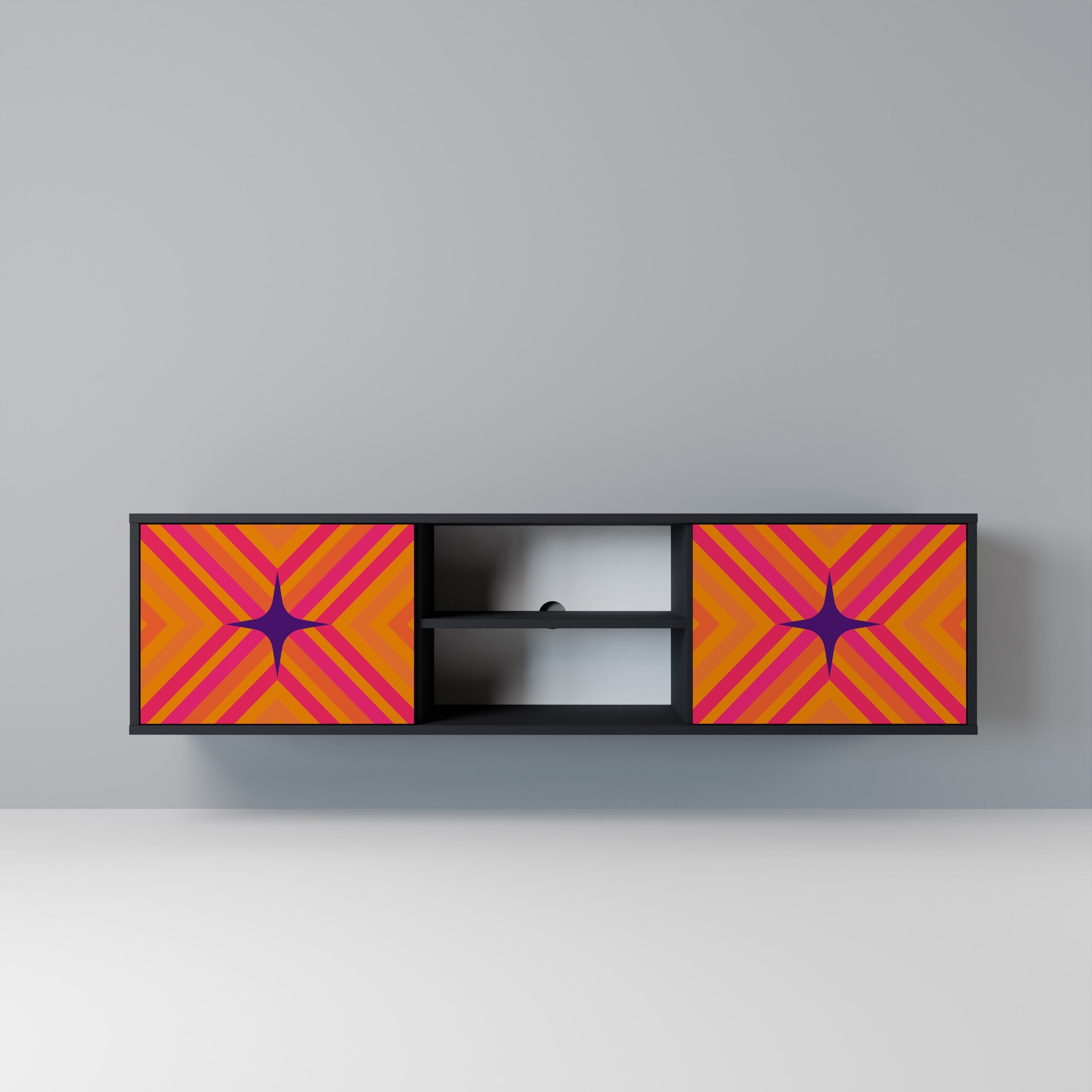 GEOMETRIC BRILLIANCE 2-Door TV Stand in Black Finish