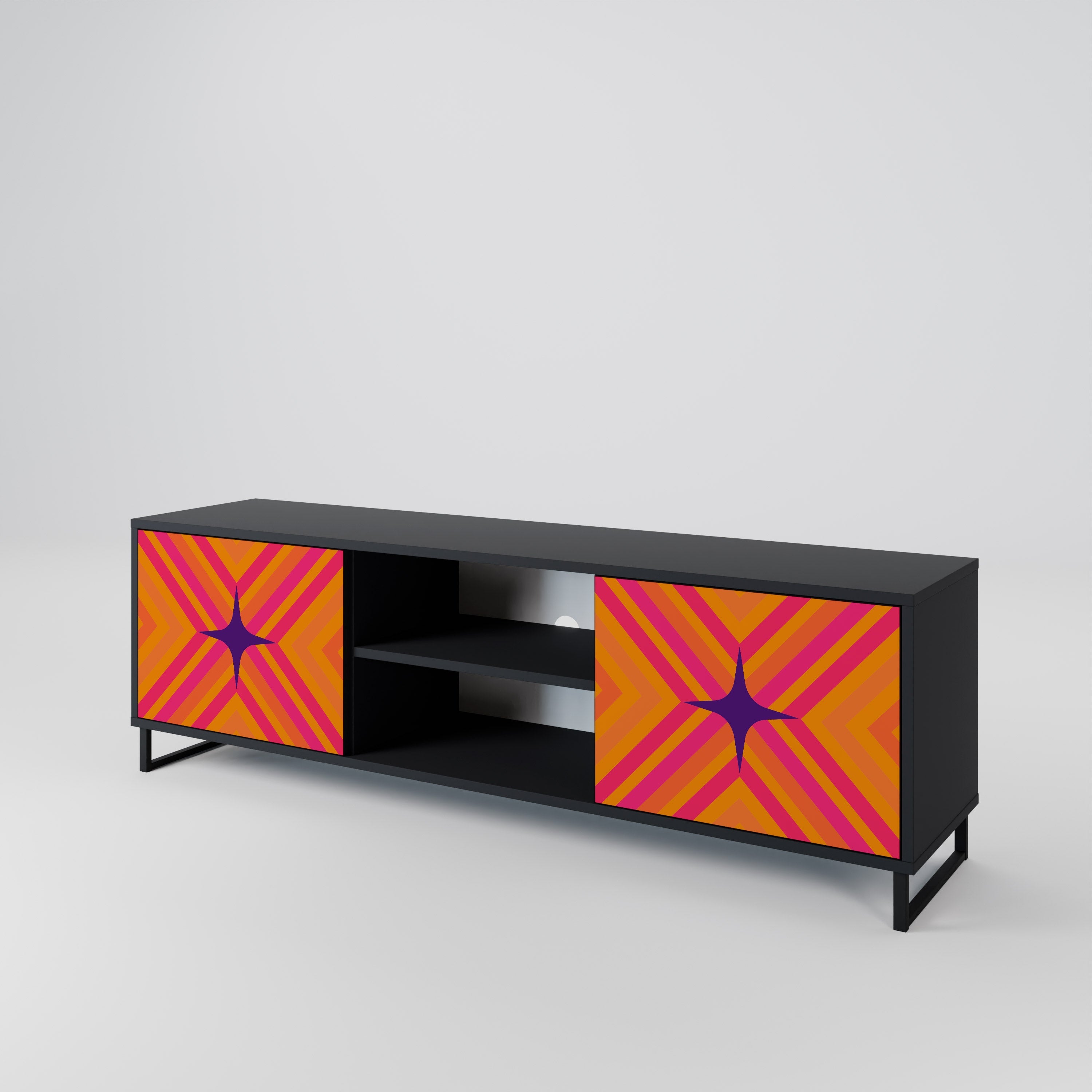 GEOMETRIC BRILLIANCE 2-Door TV Stand in Black Finish