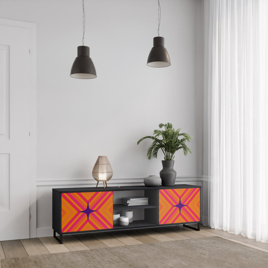 GEOMETRIC BRILLIANCE 2-Door TV Stand in Black Finish