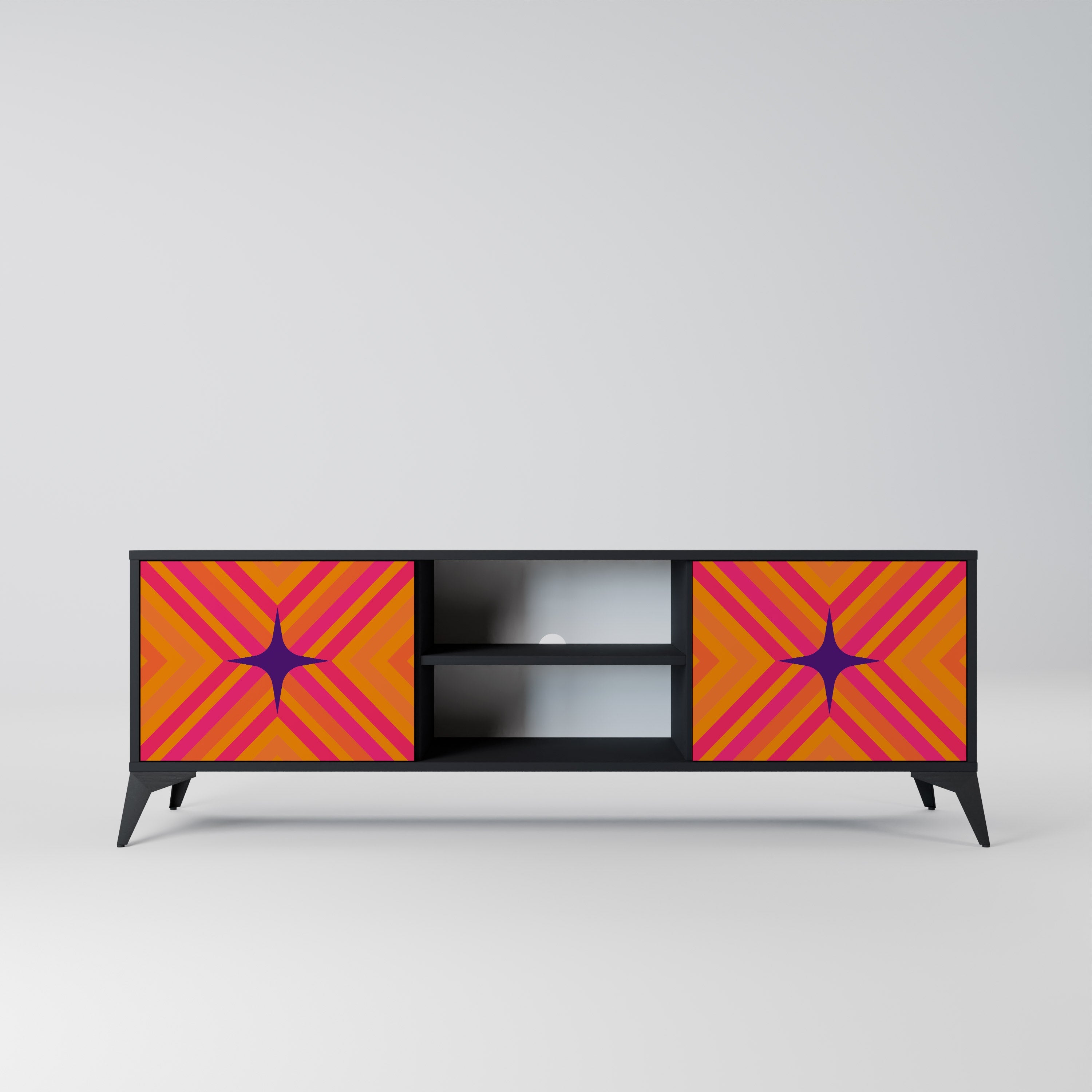 GEOMETRIC BRILLIANCE 2-Door TV Stand in Black Finish