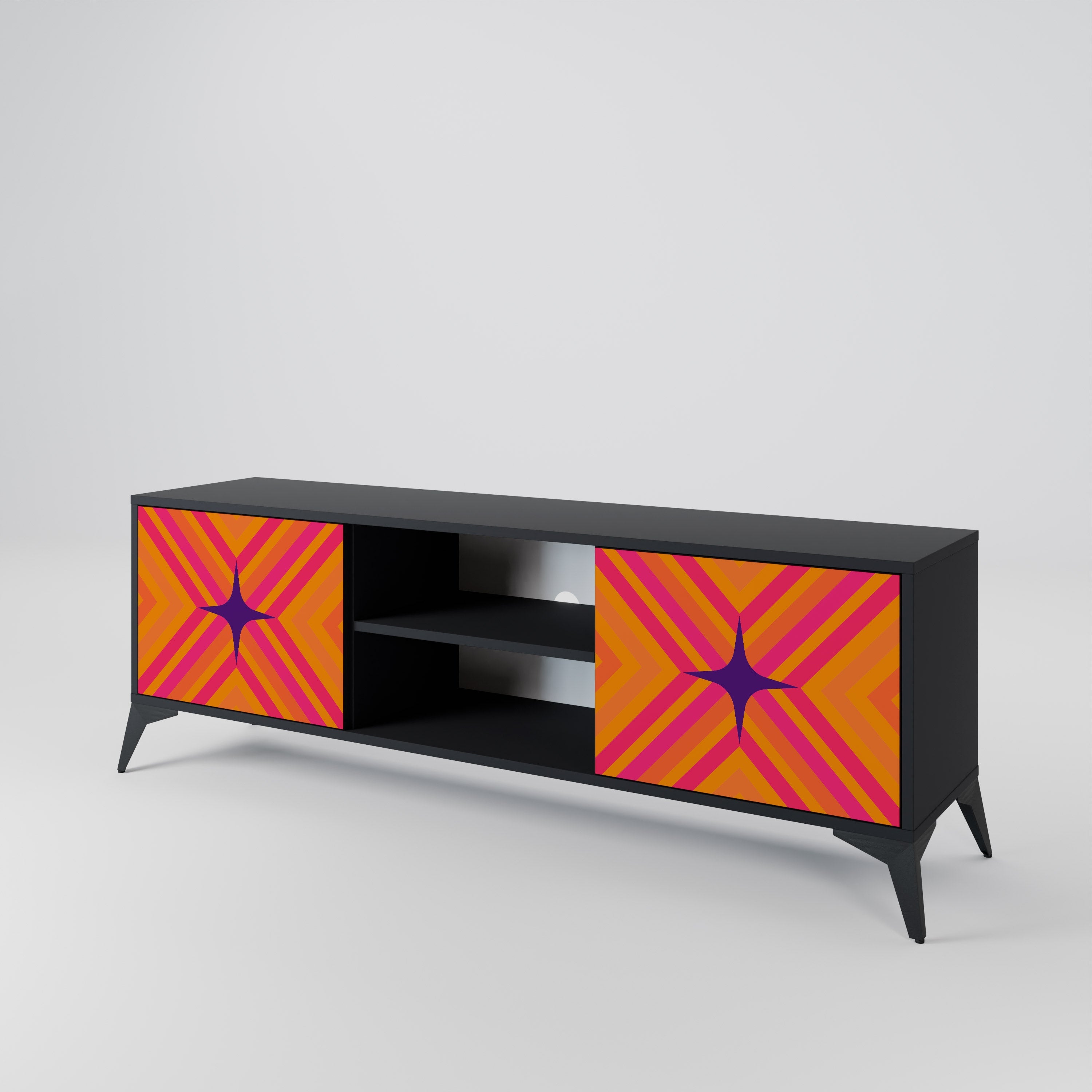 GEOMETRIC BRILLIANCE 2-Door TV Stand in Black Finish