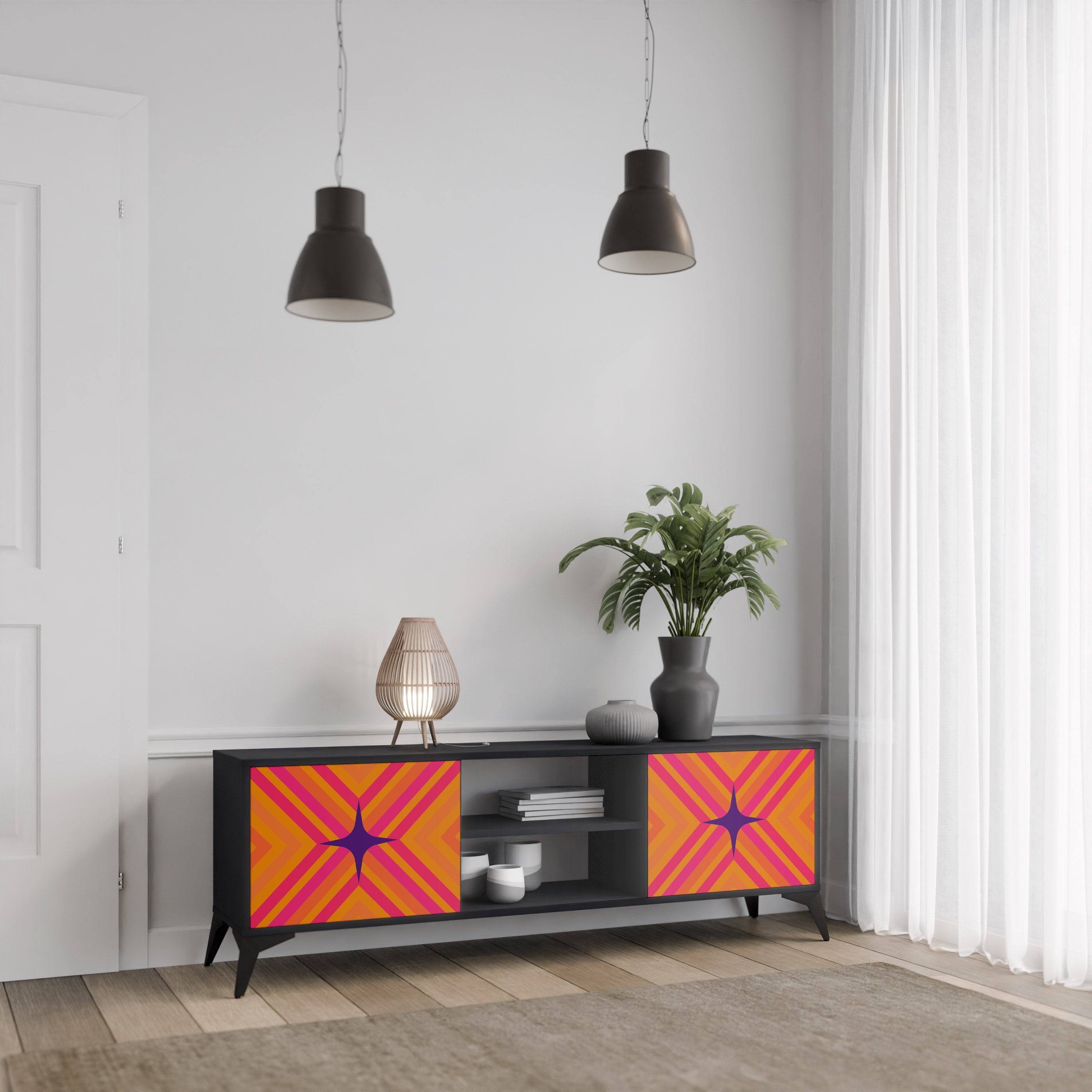 GEOMETRIC BRILLIANCE 2-Door TV Stand in Black Finish