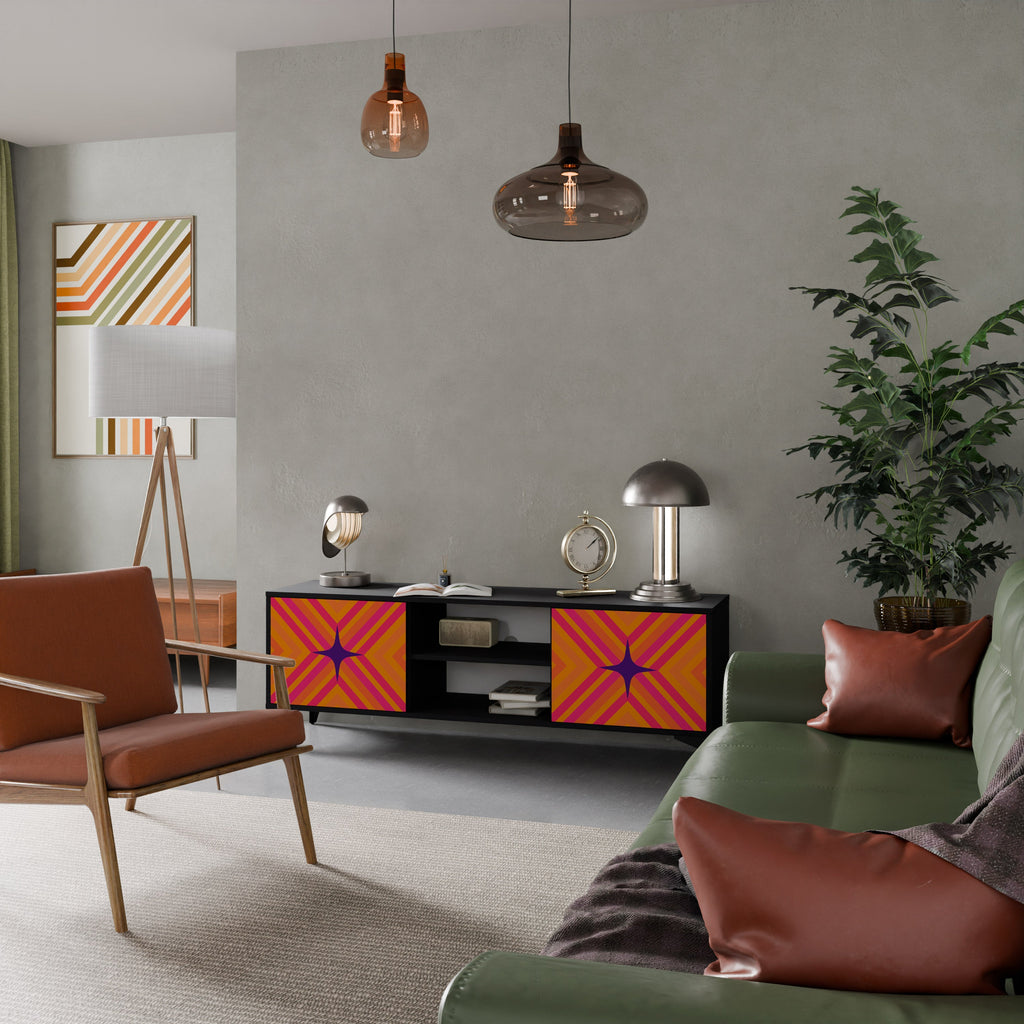 GEOMETRIC BRILLIANCE 2-Door TV Stand in Black Finish