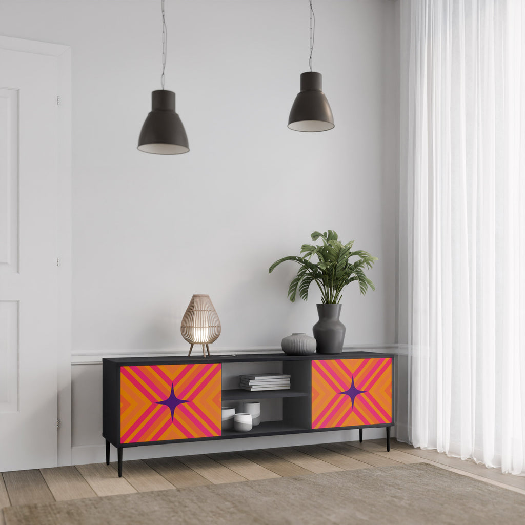 GEOMETRIC BRILLIANCE 2-Door TV Stand in Black Finish