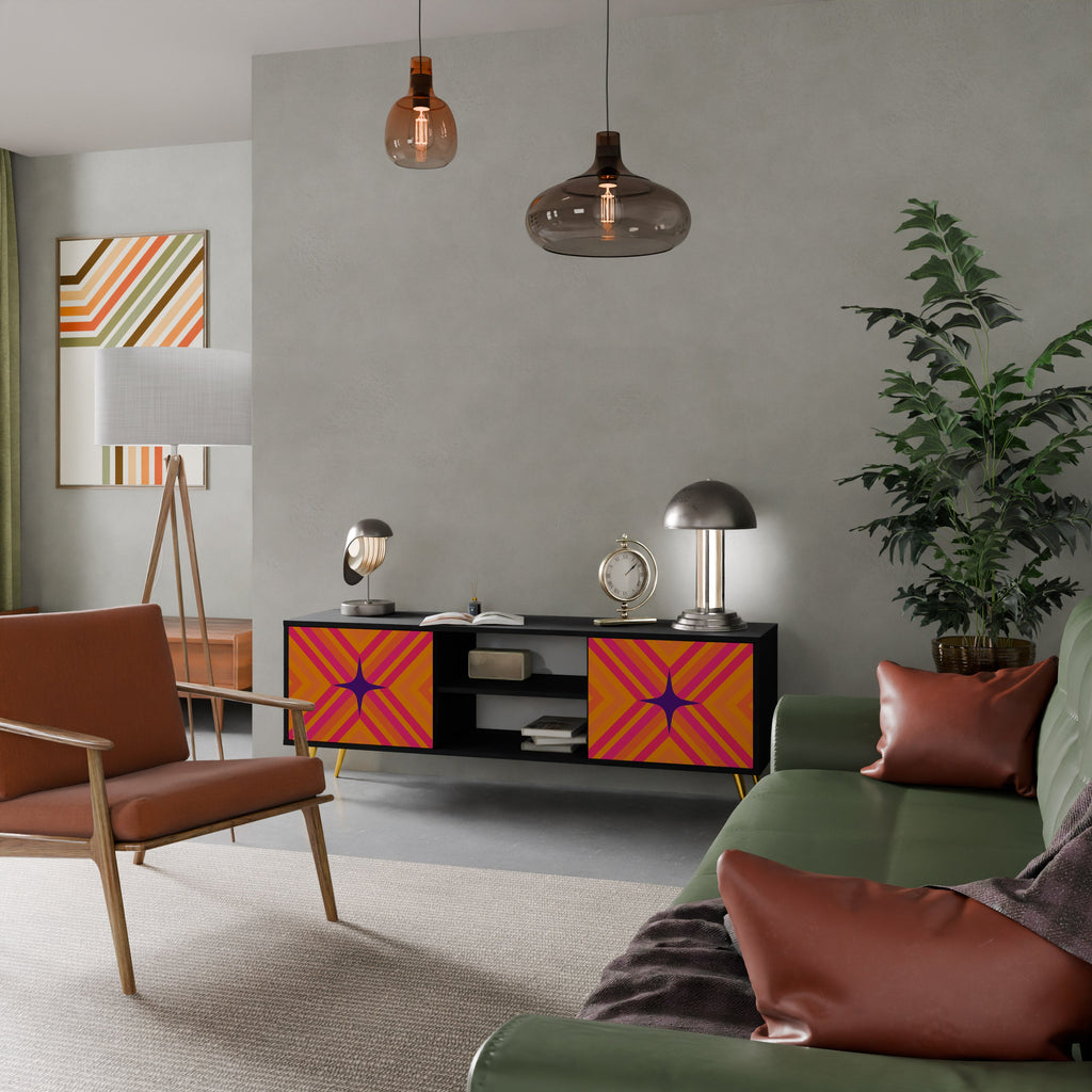 GEOMETRIC BRILLIANCE 2-Door TV Stand in Black Finish