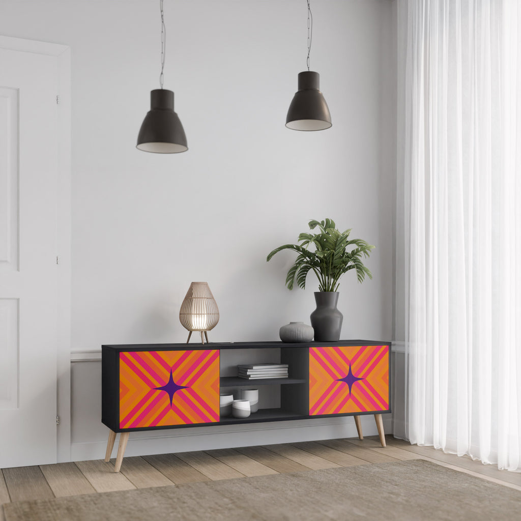 GEOMETRIC BRILLIANCE 2-Door TV Stand in Black Finish