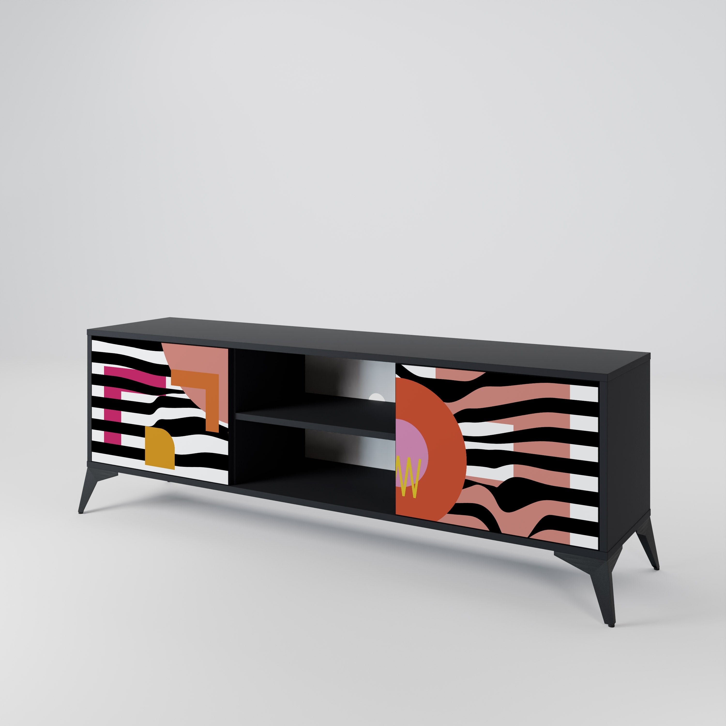 CHROMATIC ABSTRACT 2-Door TV Stand in Black Finish