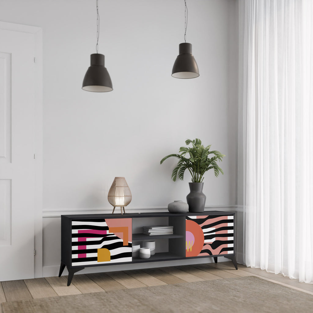 CHROMATIC ABSTRACT 2-Door TV Stand in Black Finish