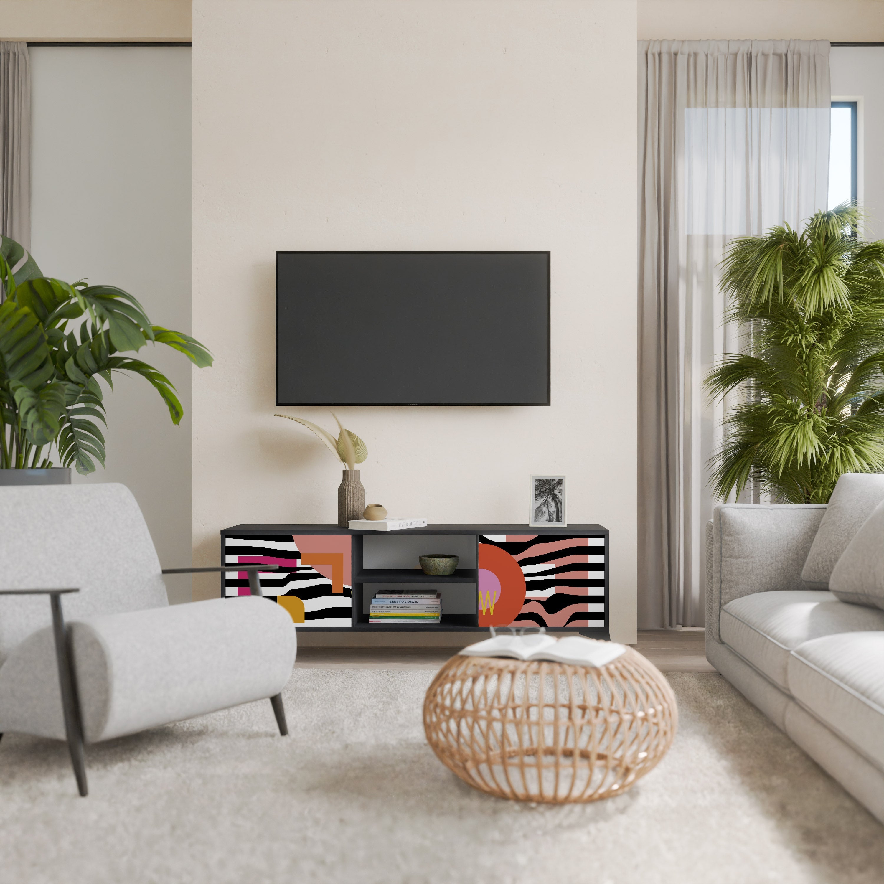 CHROMATIC ABSTRACT 2-Door TV Stand in Black Finish