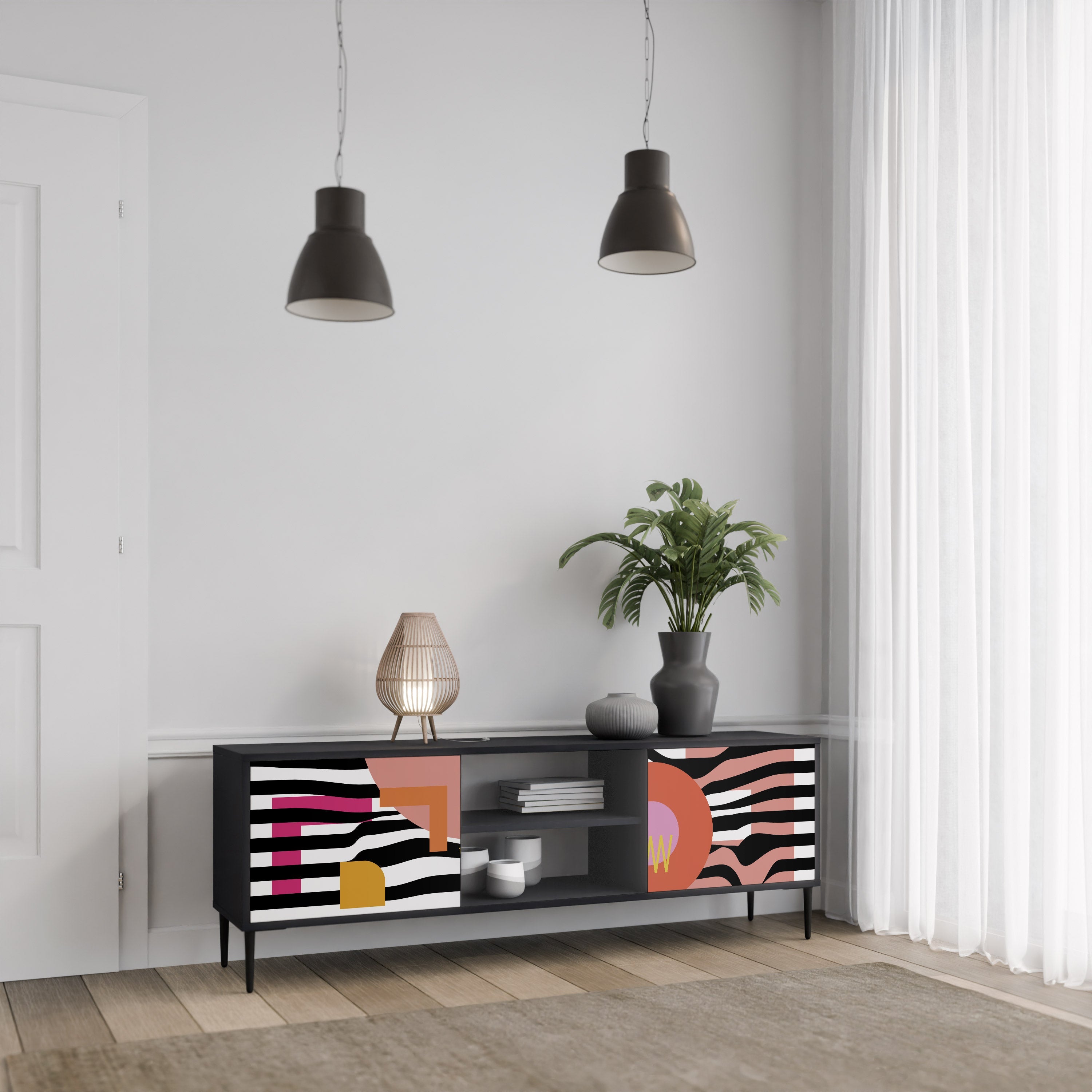 CHROMATIC ABSTRACT 2-Door TV Stand in Black Finish