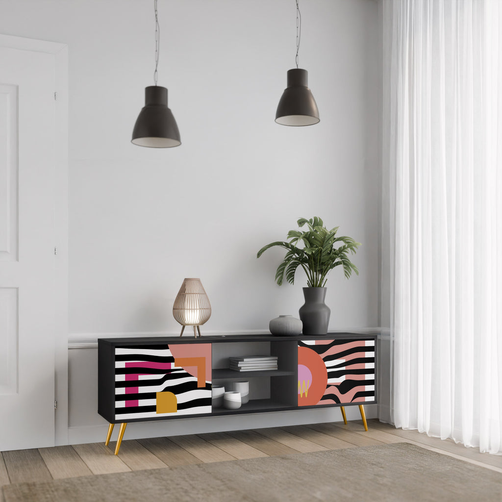 CHROMATIC ABSTRACT 2-Door TV Stand in Black Finish