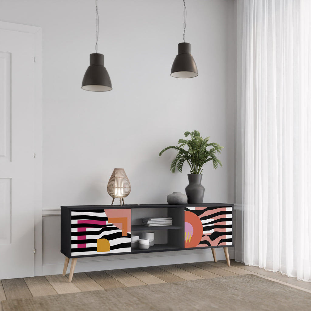 CHROMATIC ABSTRACT 2-Door TV Stand in Black Finish