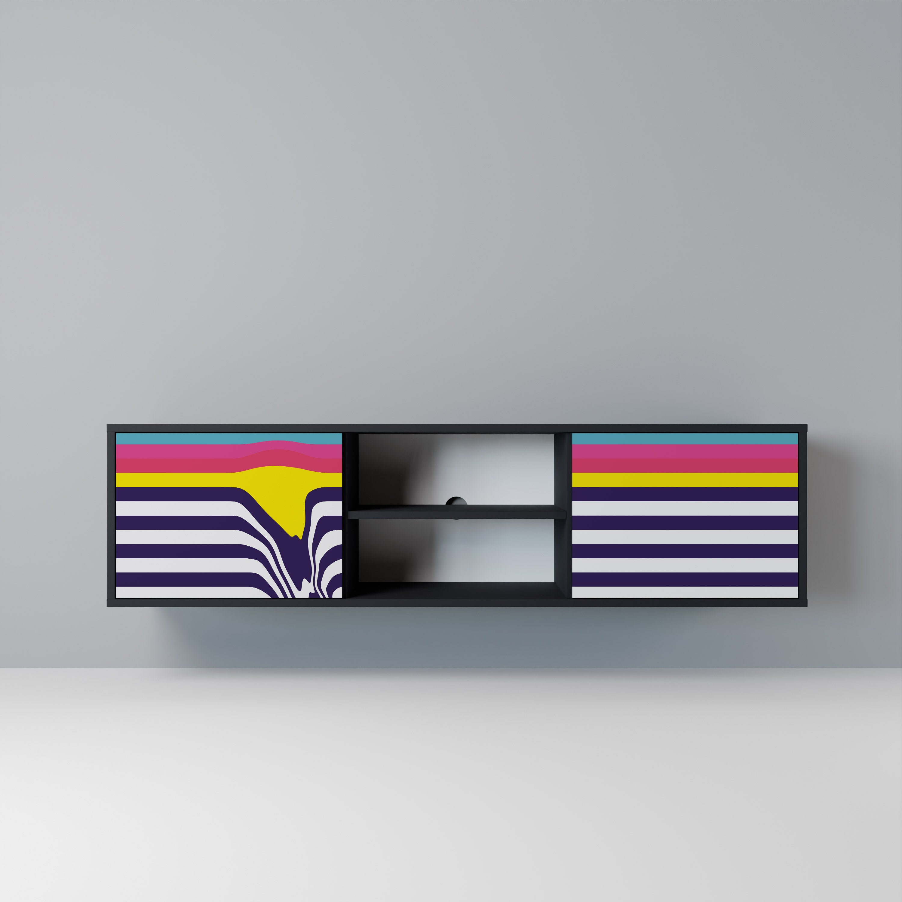 COLORFUL DIVERSION 2-Door TV Stand in Black Finish