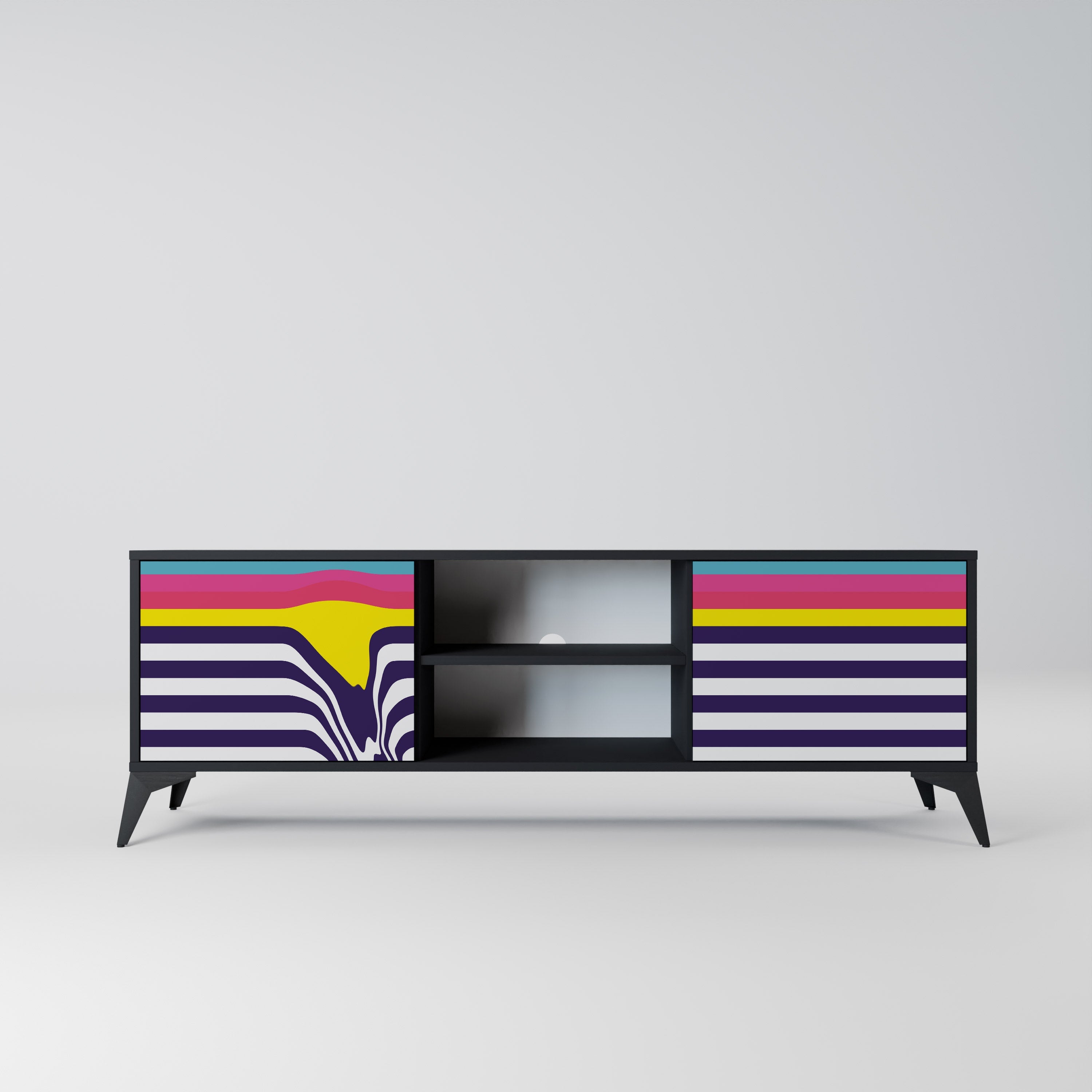 COLORFUL DIVERSION 2-Door TV Stand in Black Finish