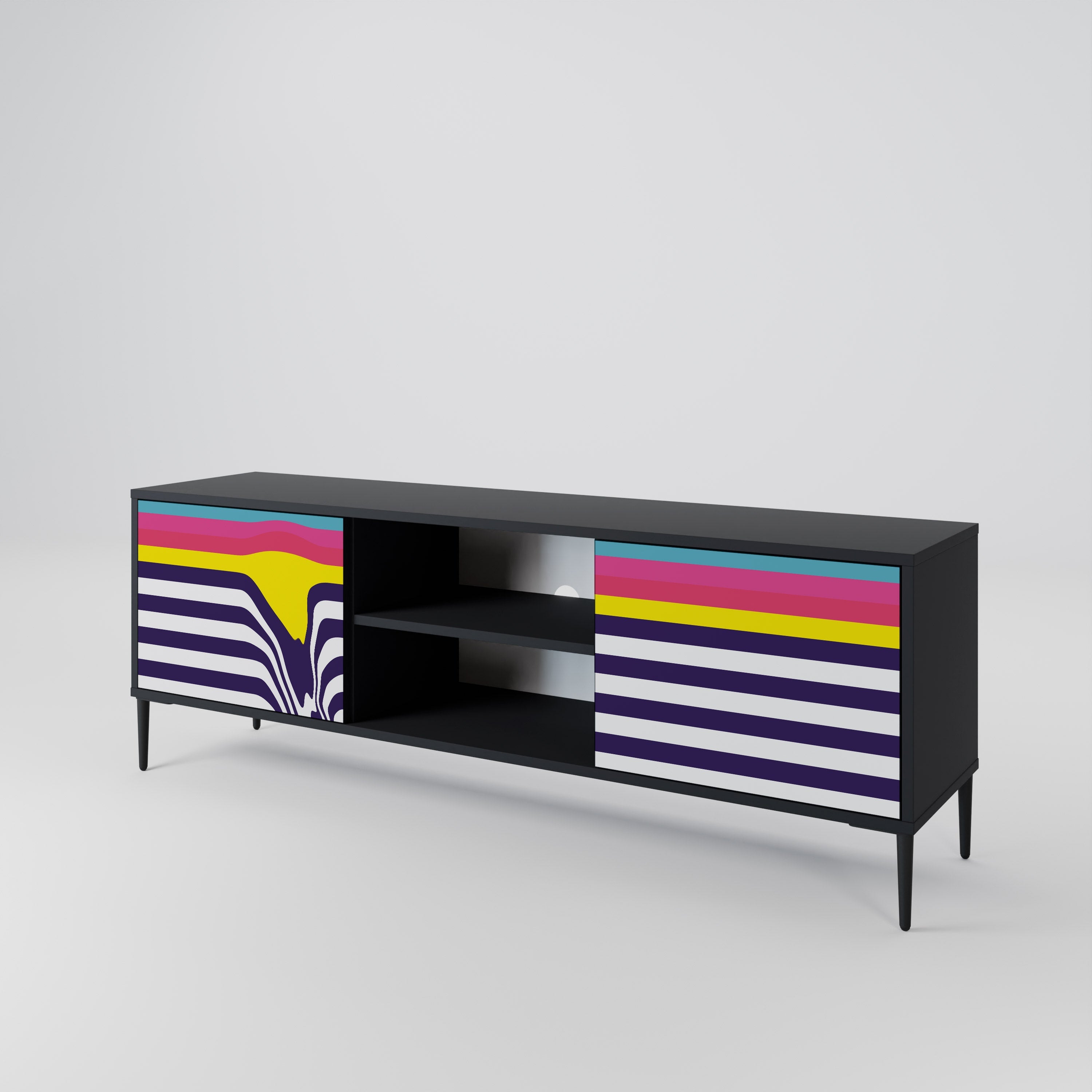 COLORFUL DIVERSION 2-Door TV Stand in Black Finish