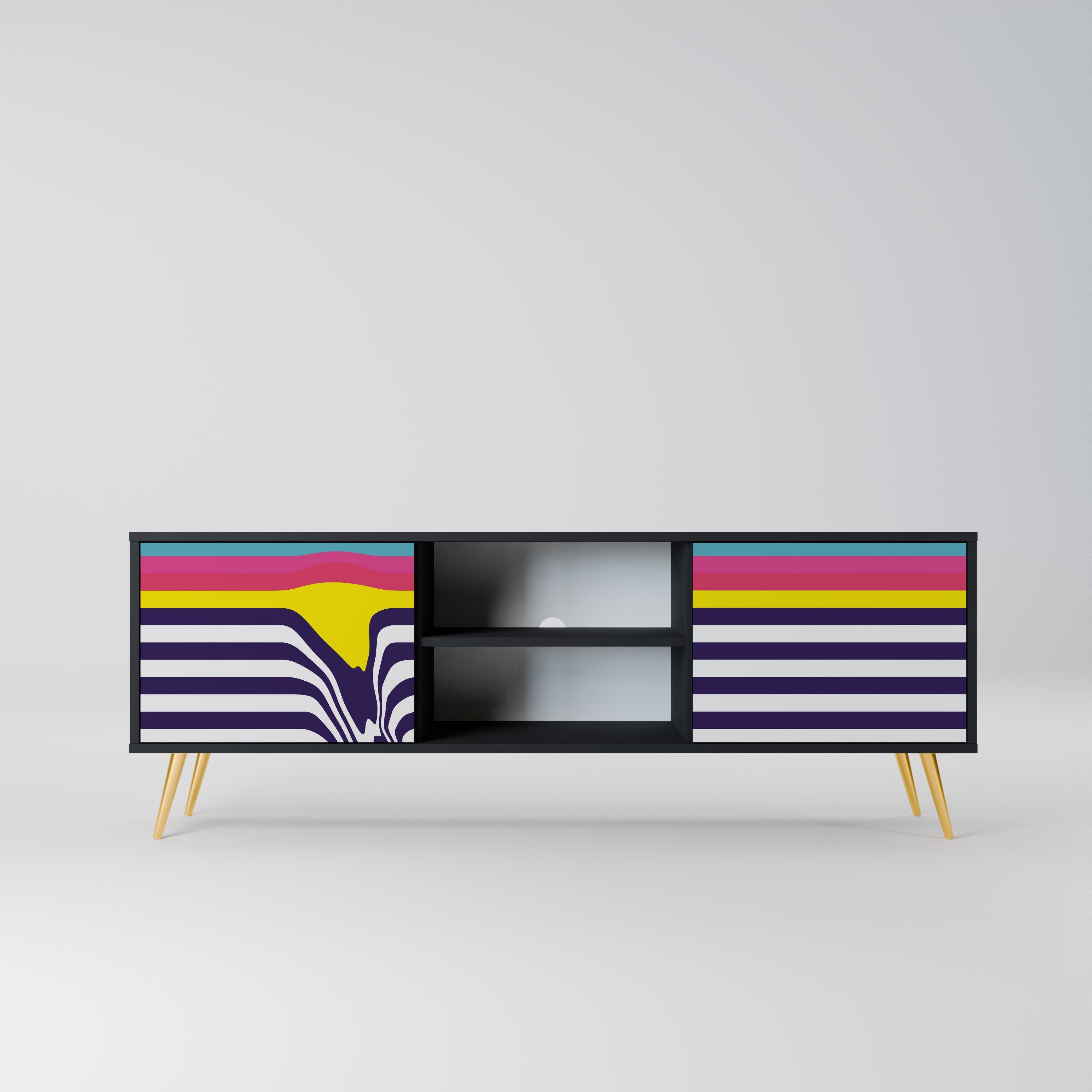 COLORFUL DIVERSION 2-Door TV Stand in Black Finish