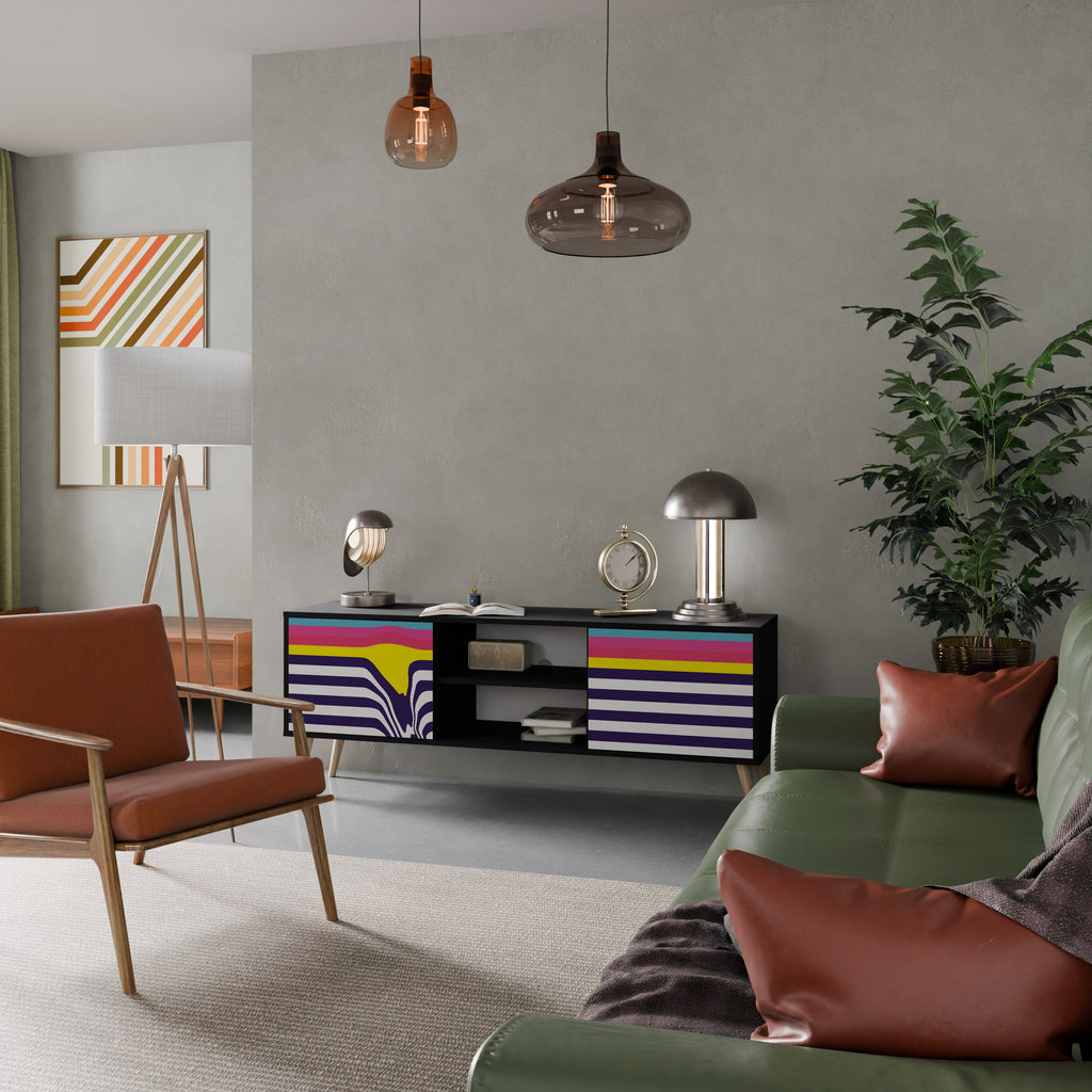 COLORFUL DIVERSION Móvel de TV com 2 Portas em Acabamento Preto