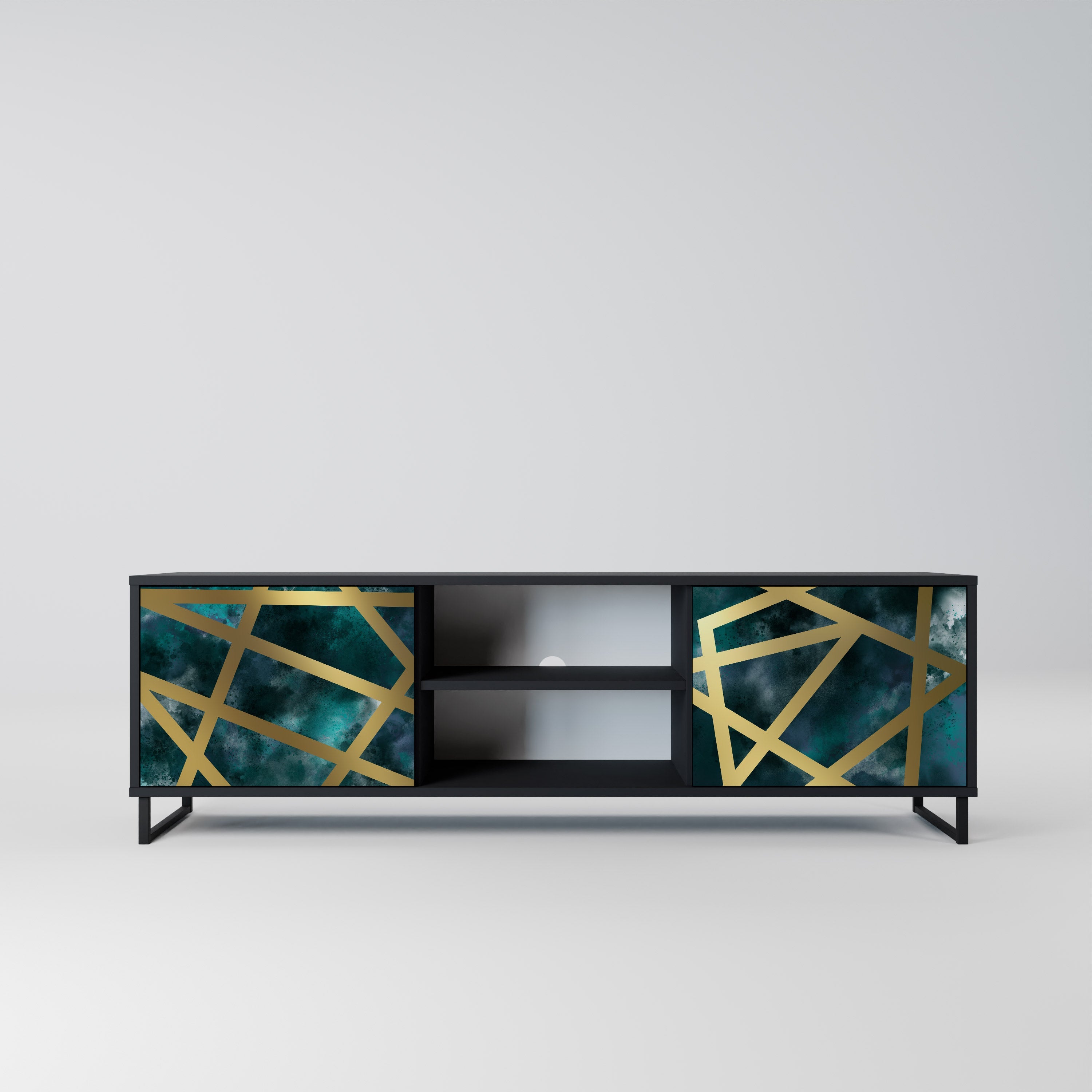THE LABYRINTH OF GOLD 2-Door TV Stand in Black Finish