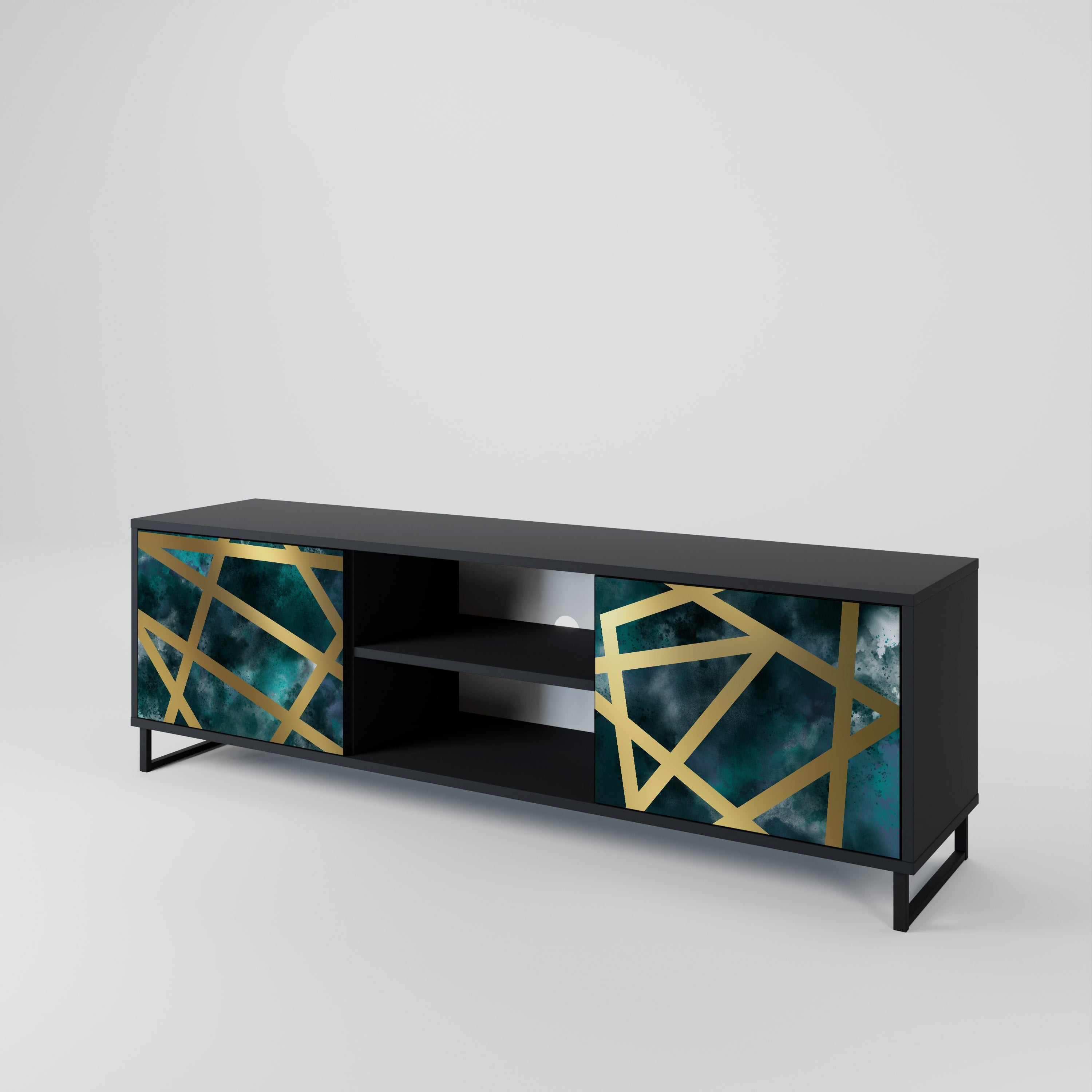THE LABYRINTH OF GOLD 2-Door TV Stand in Black Finish