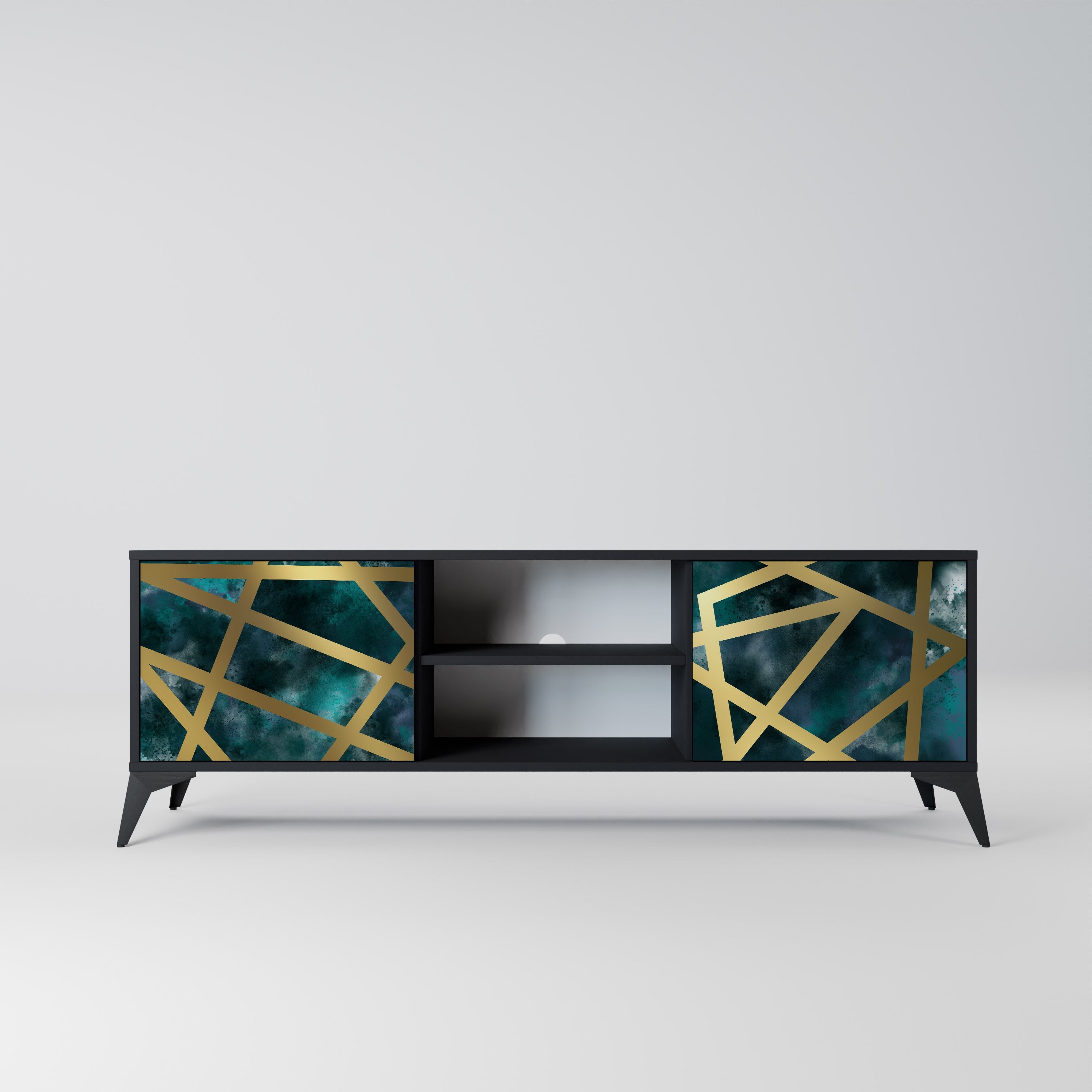 THE LABYRINTH OF GOLD 2-Door TV Stand in Black Finish