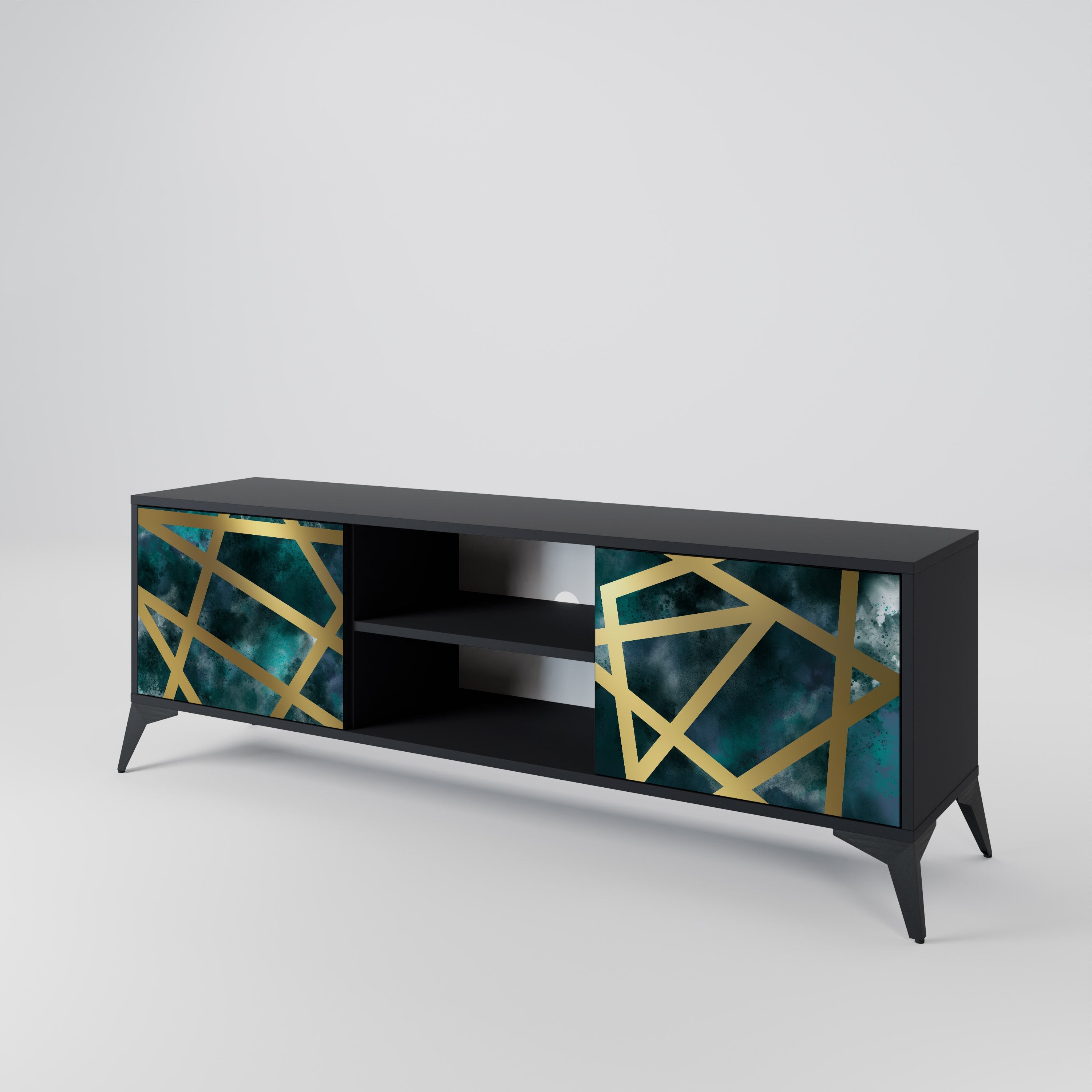 THE LABYRINTH OF GOLD 2-Door TV Stand in Black Finish