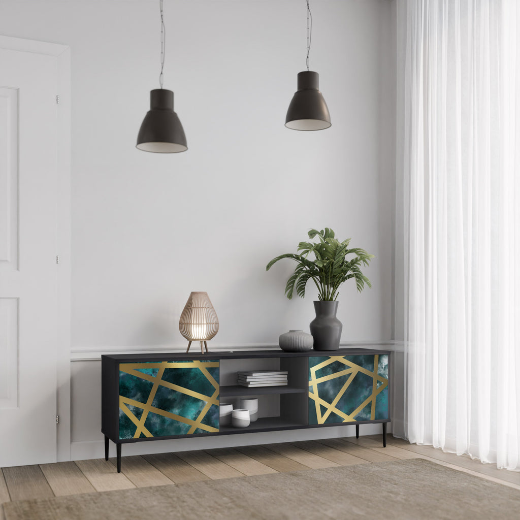 THE LABYRINTH OF GOLD 2-Door TV Stand in Black Finish